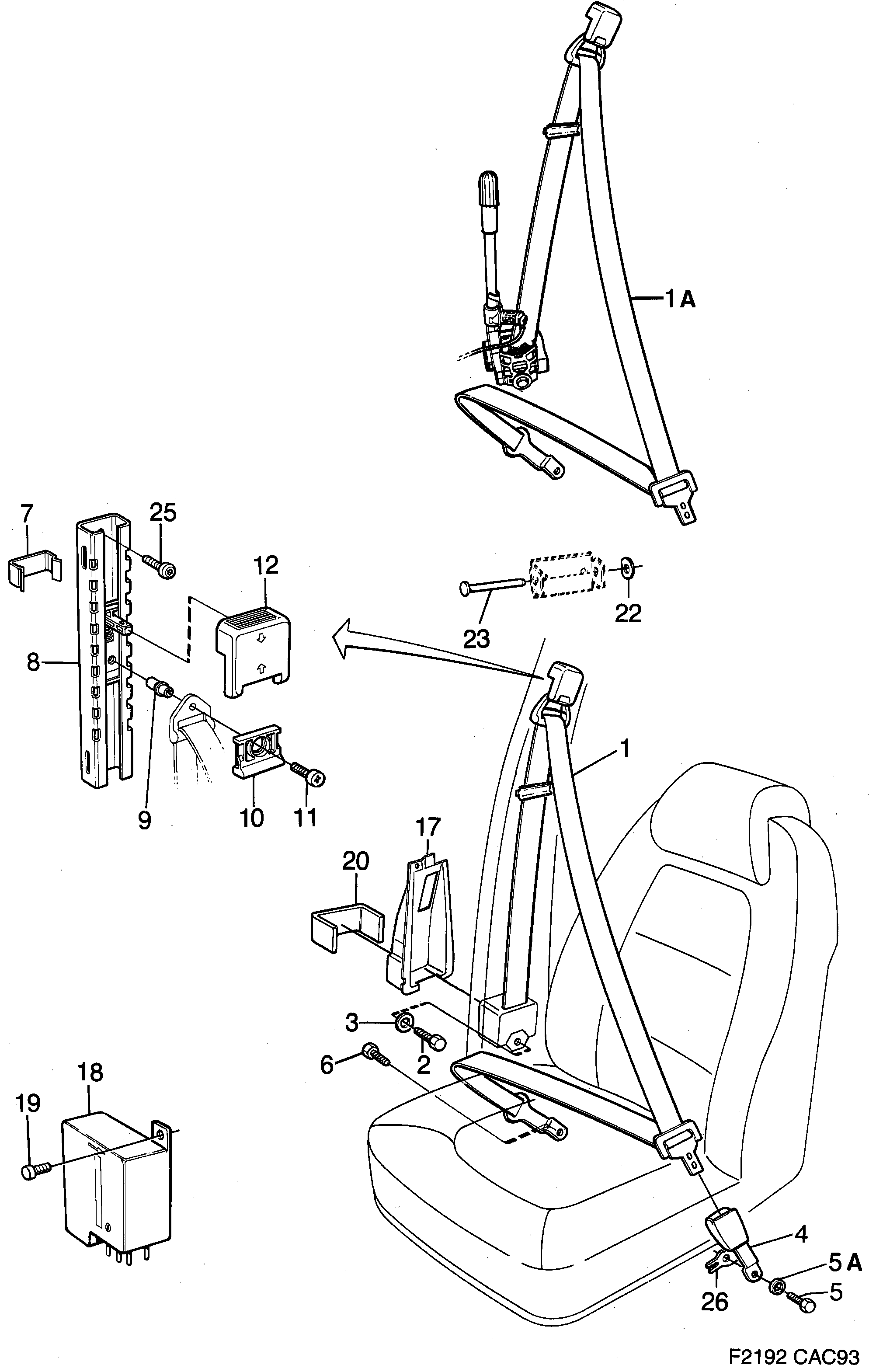 Saab 9000 Safety belt, front seat diagram
