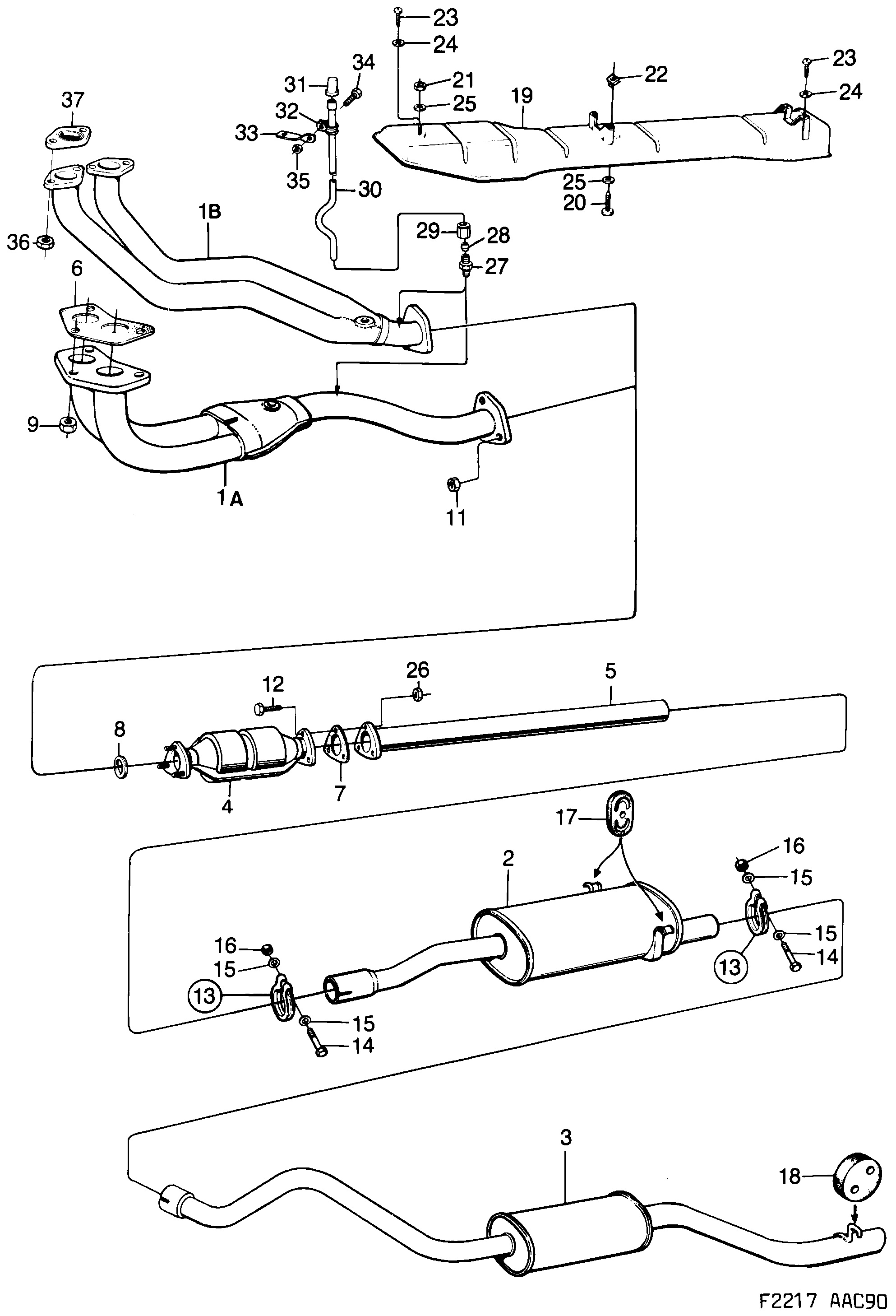 Saab 900 Exhaust system With catalytic converter diagram