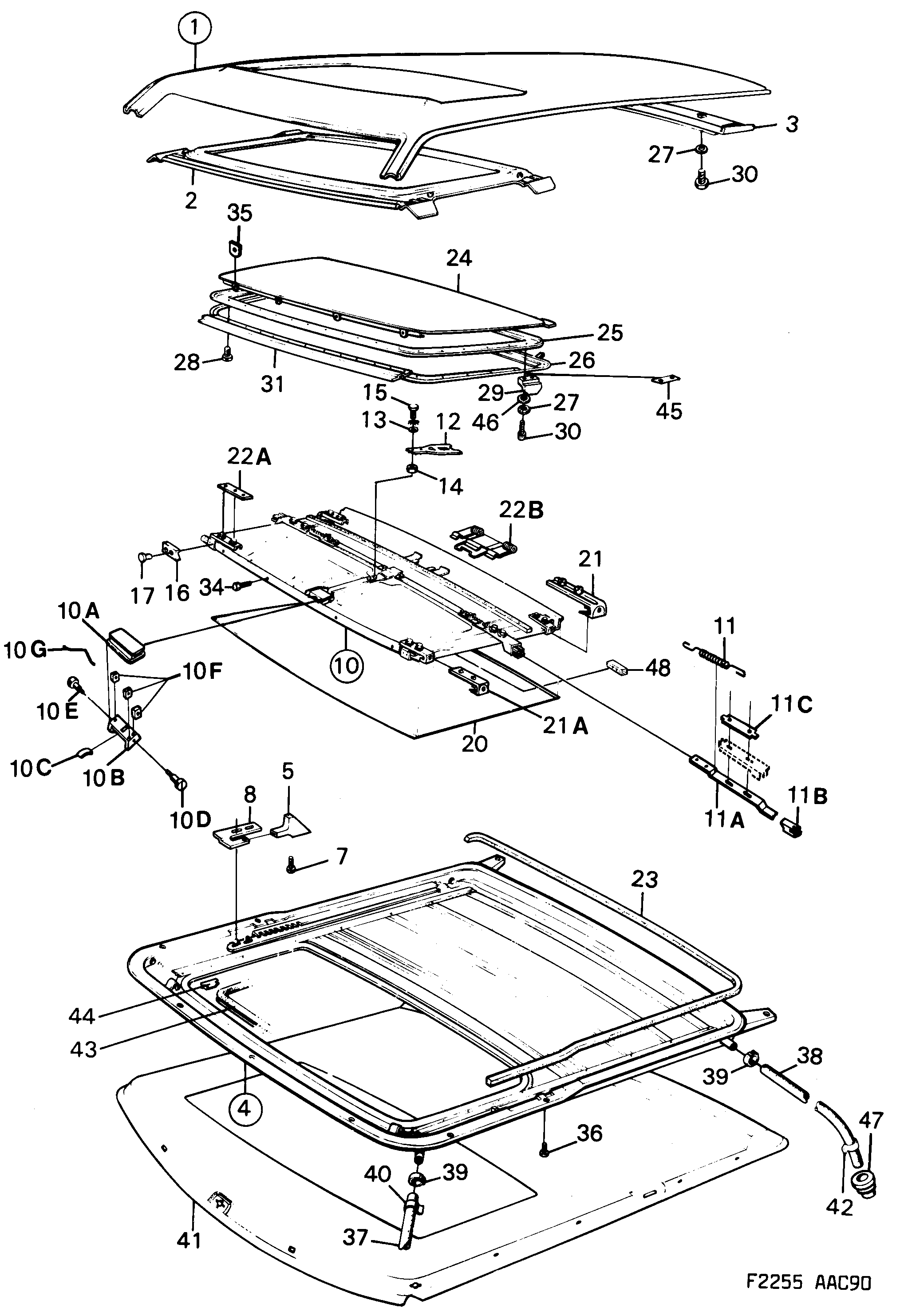 Saab 900 Sun roof Hand-operated diagram