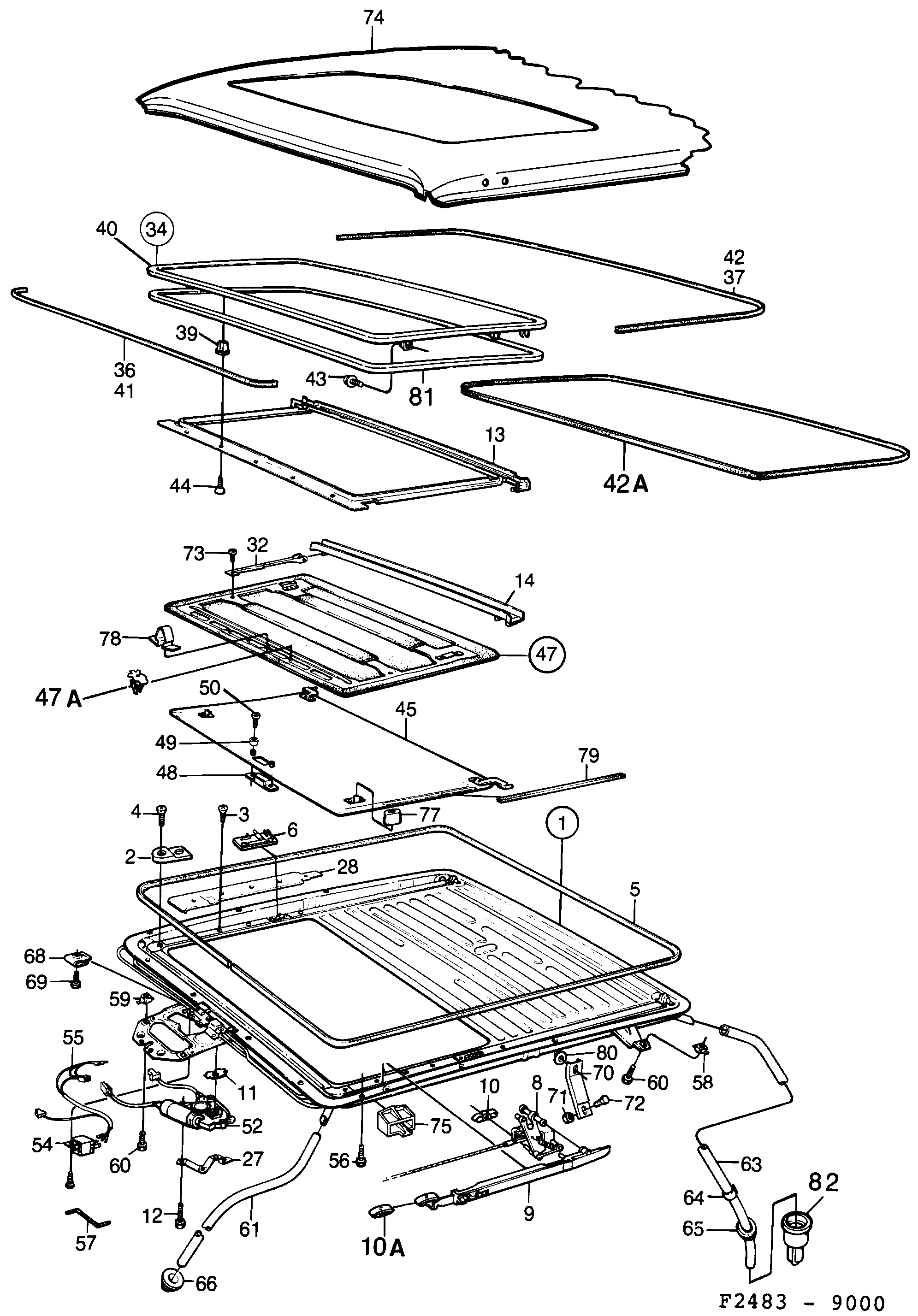Saab 9000 Sun roof diagram