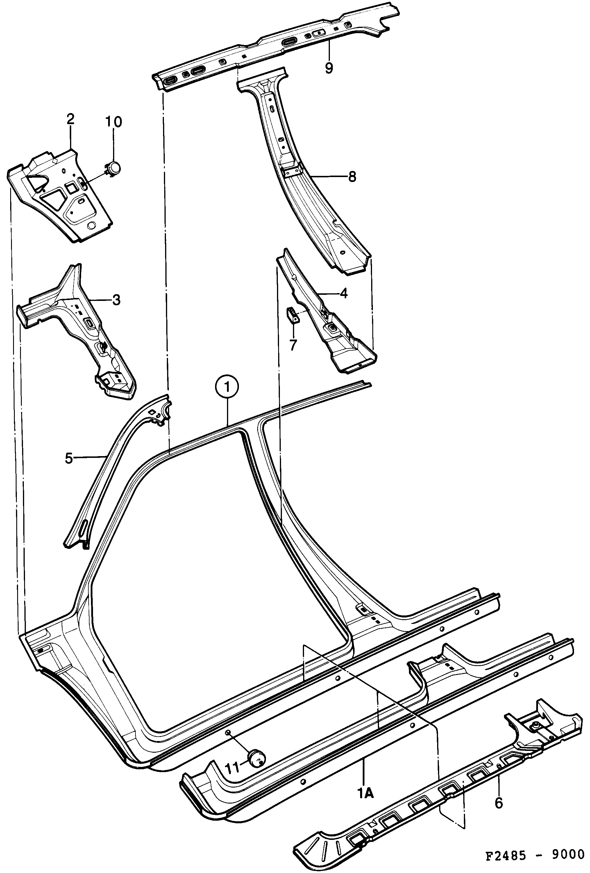 Saab 9000 Door frame diagram