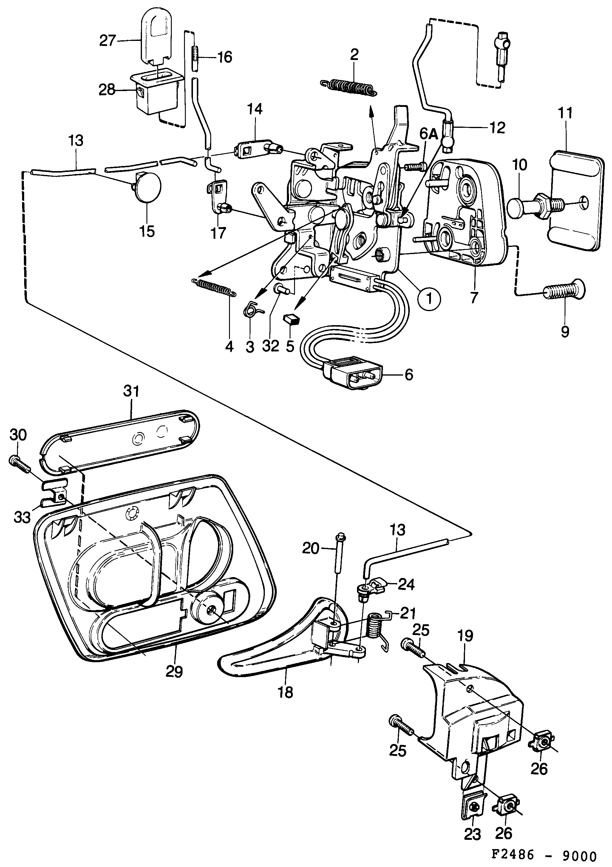 Saab 9000 Door lock Front door diagram