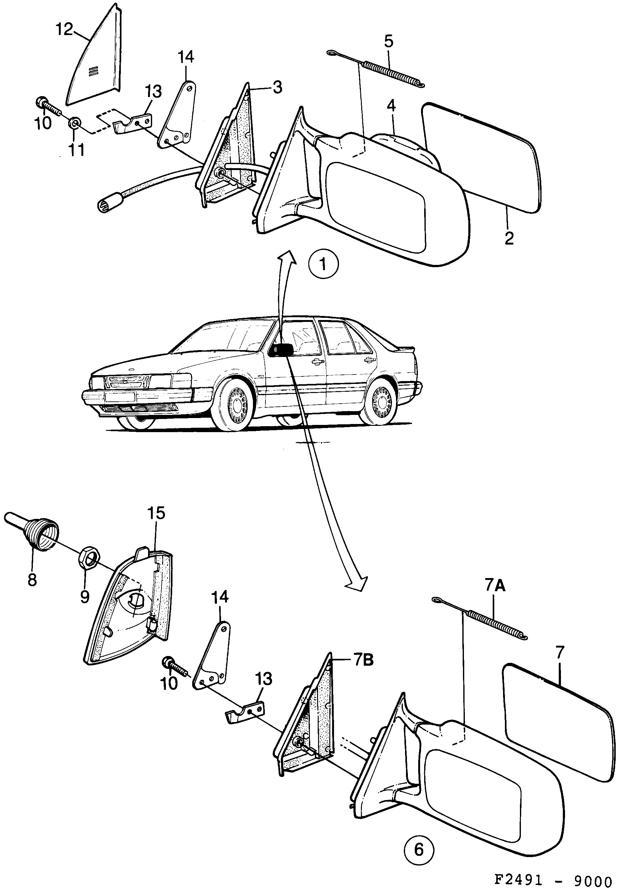 Saab 9000 External mirror diagram