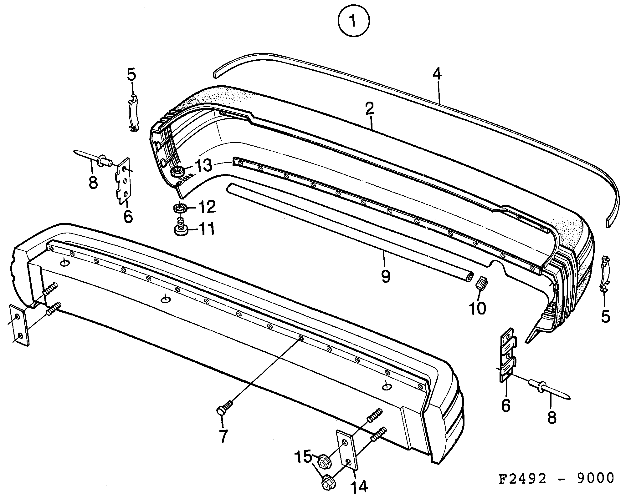 Saab 9000 Bumper, rear diagram