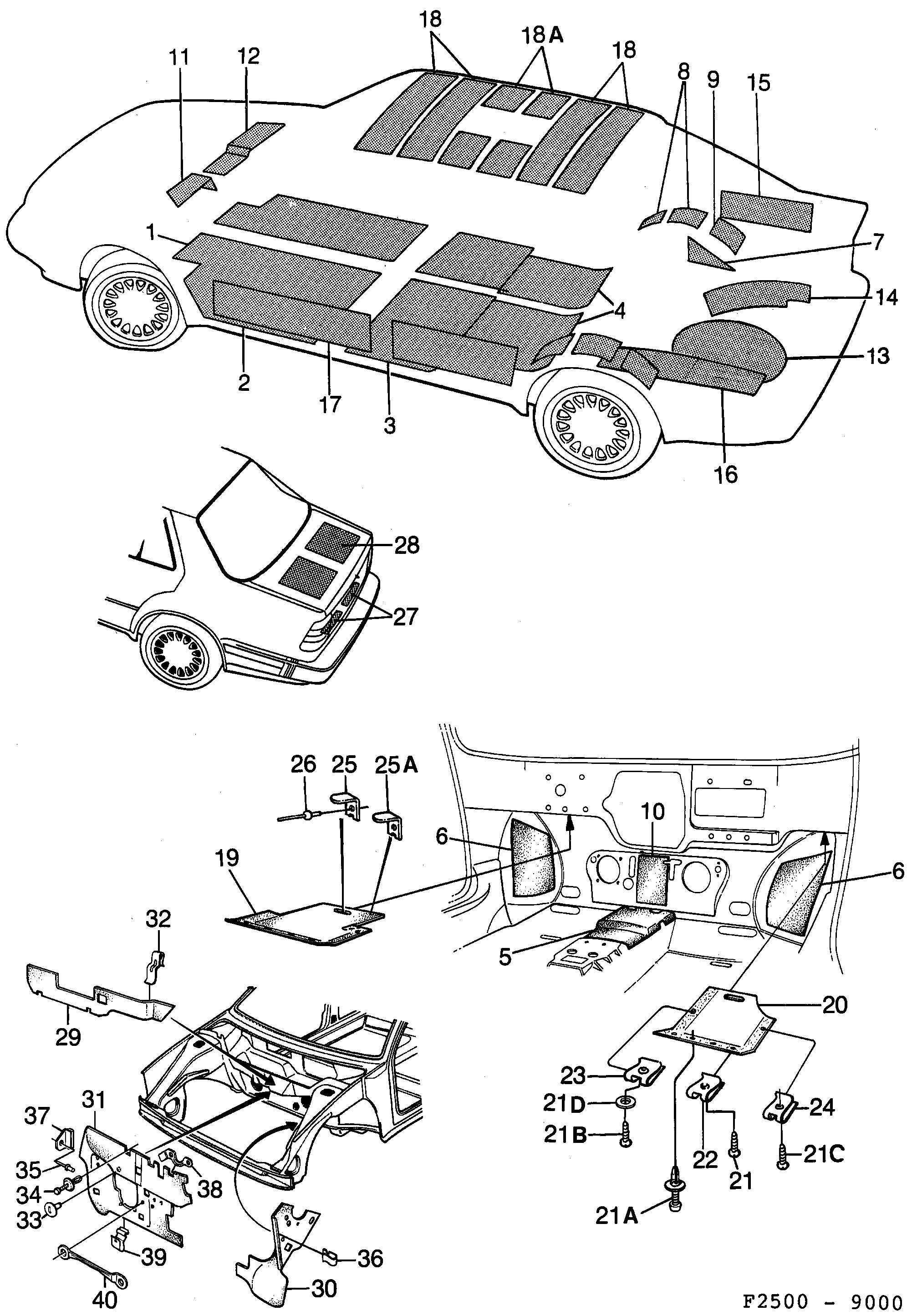 Saab 9000 Sound insulation diagram
