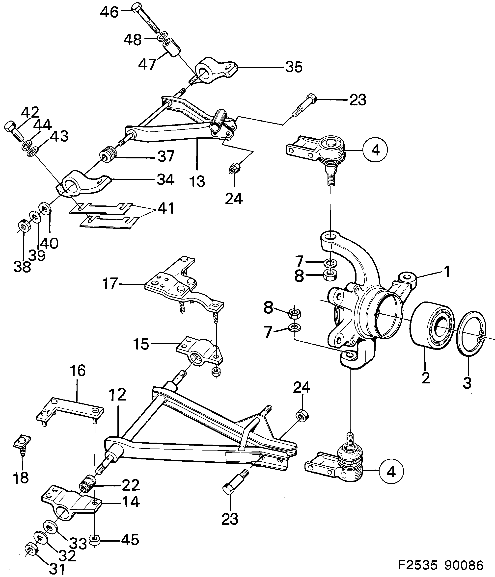 Saab 900 Front wheel suspension diagram