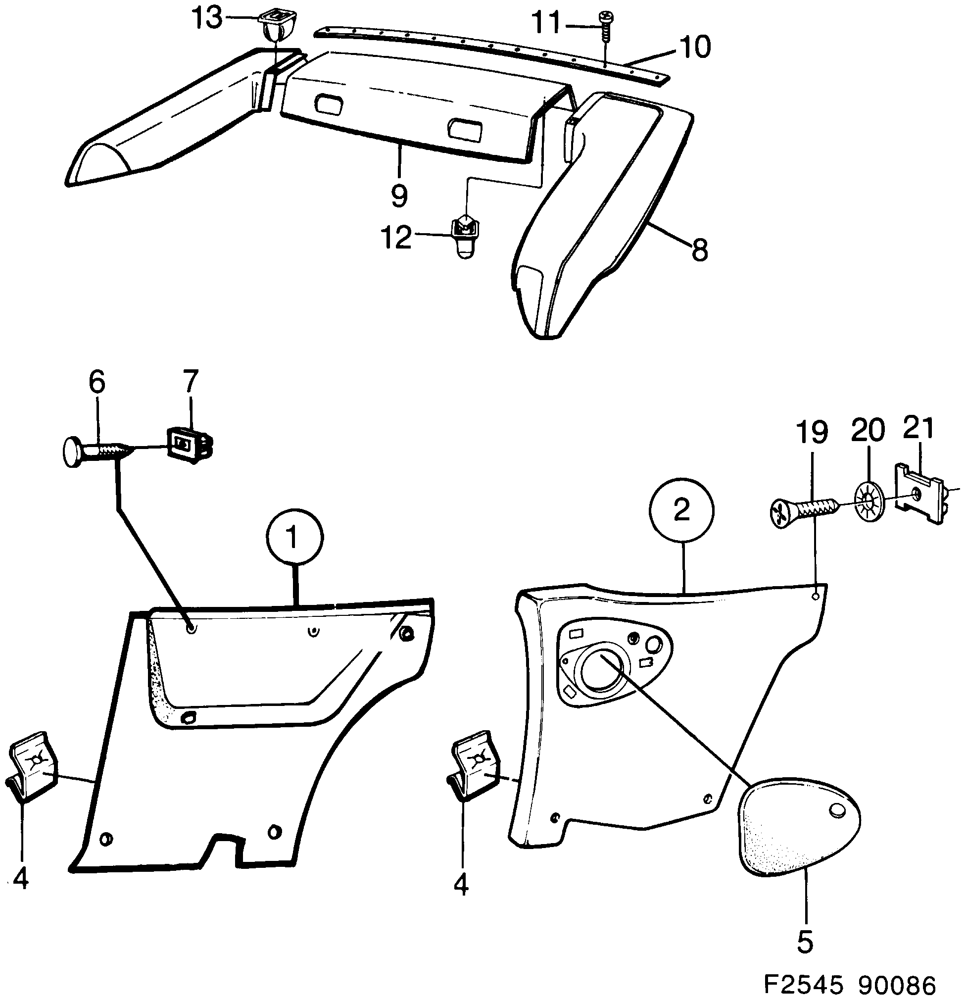 Saab 900 Side trim Rear diagram