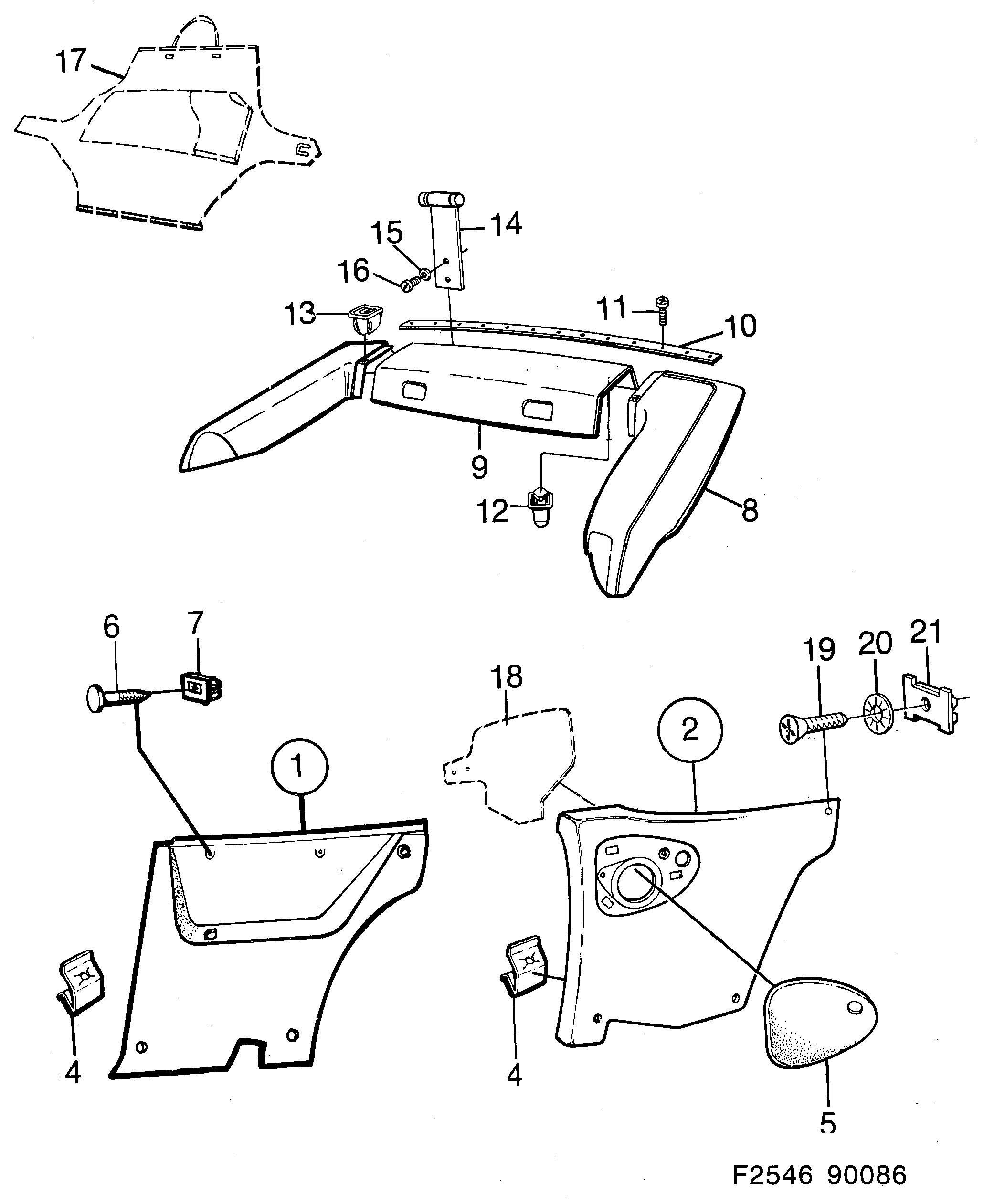 Saab 900 Side trim Rear diagram