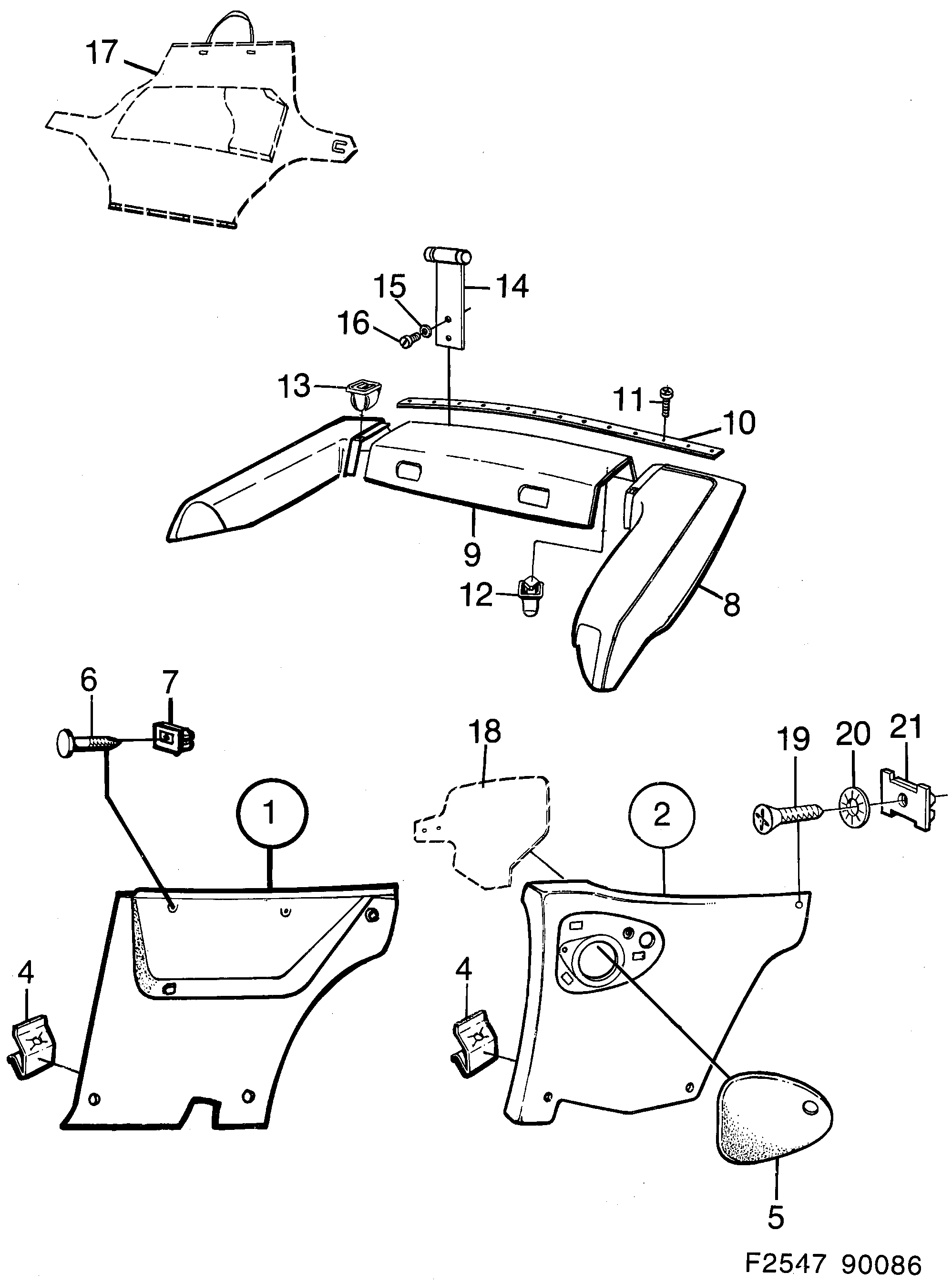 Saab 900 Side trim Rear diagram