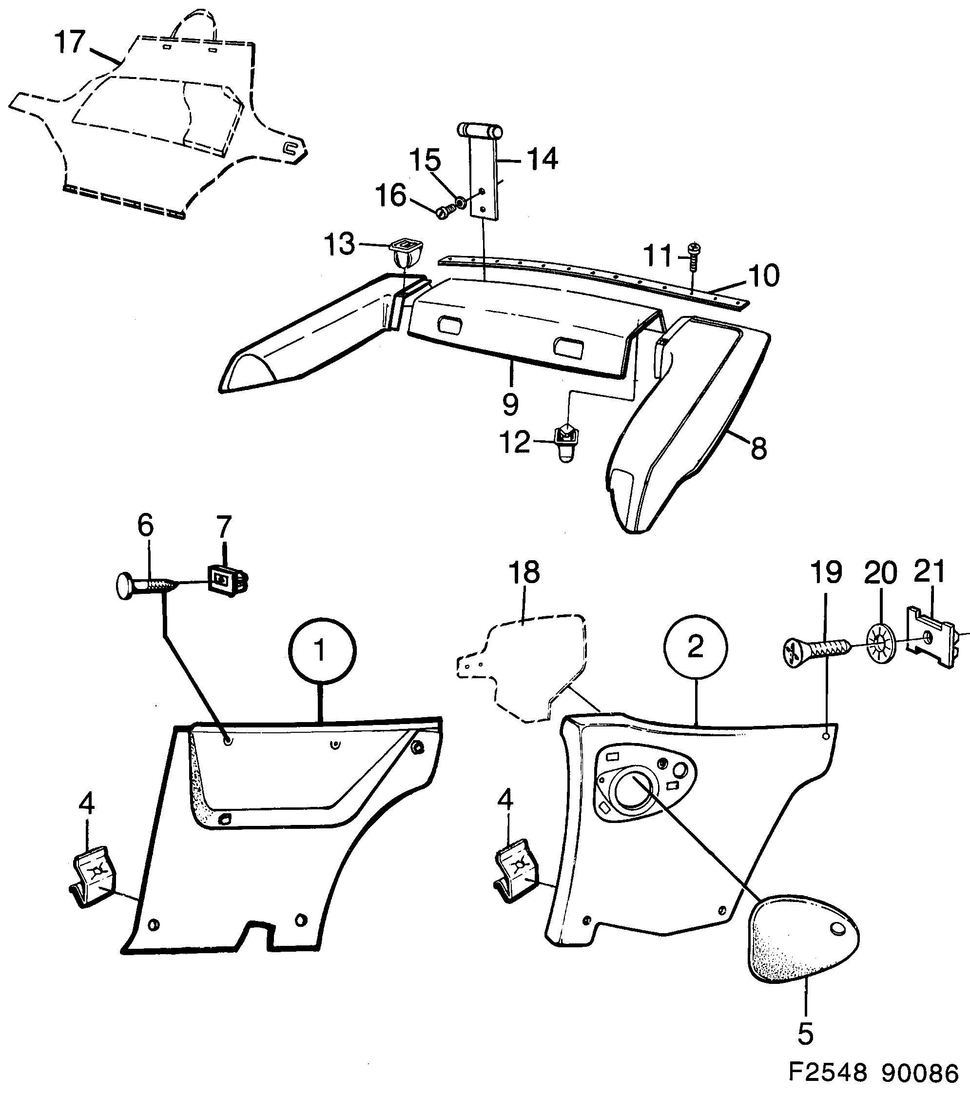 Saab 900 Side trim Rear diagram