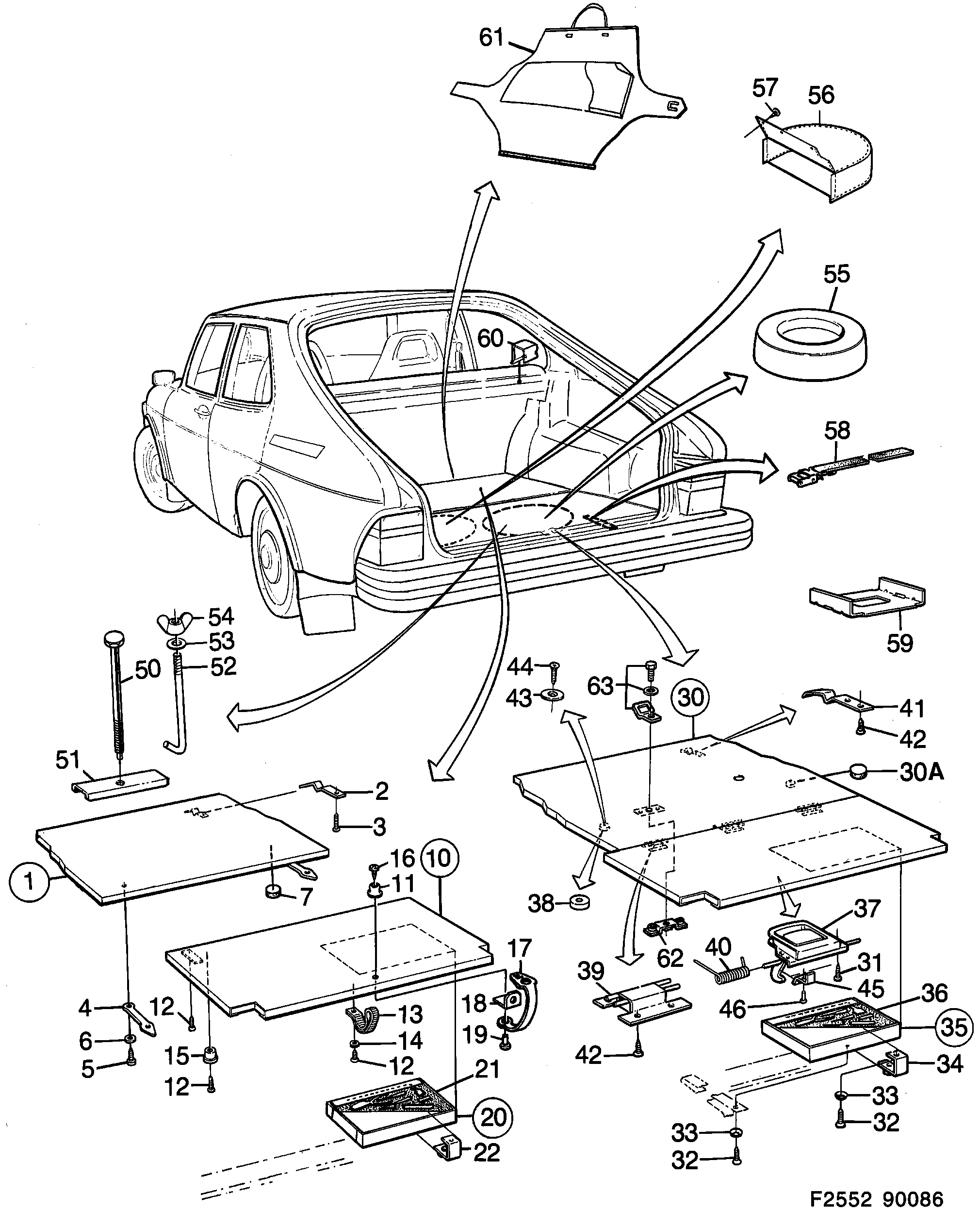 Saab 900 Equipment luggage compartment diagram