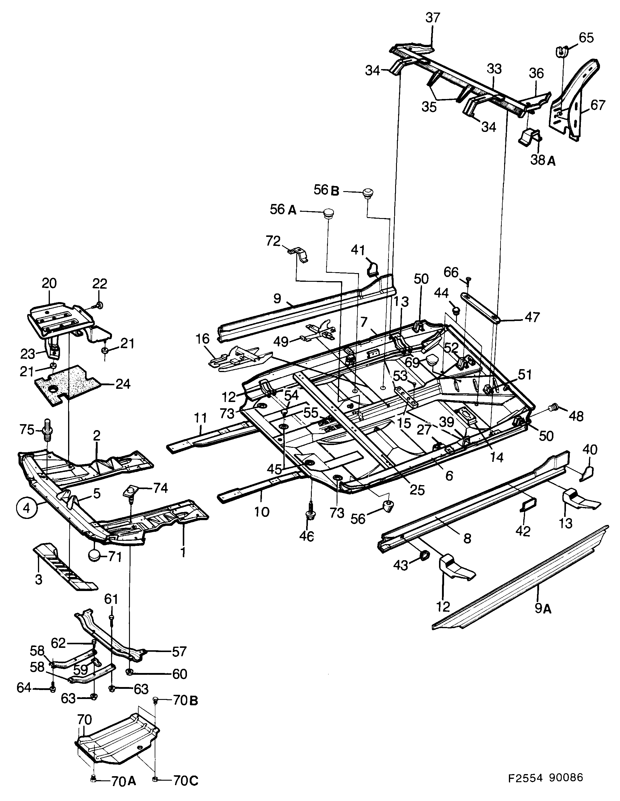 Saab 900 Front and centre floor diagram