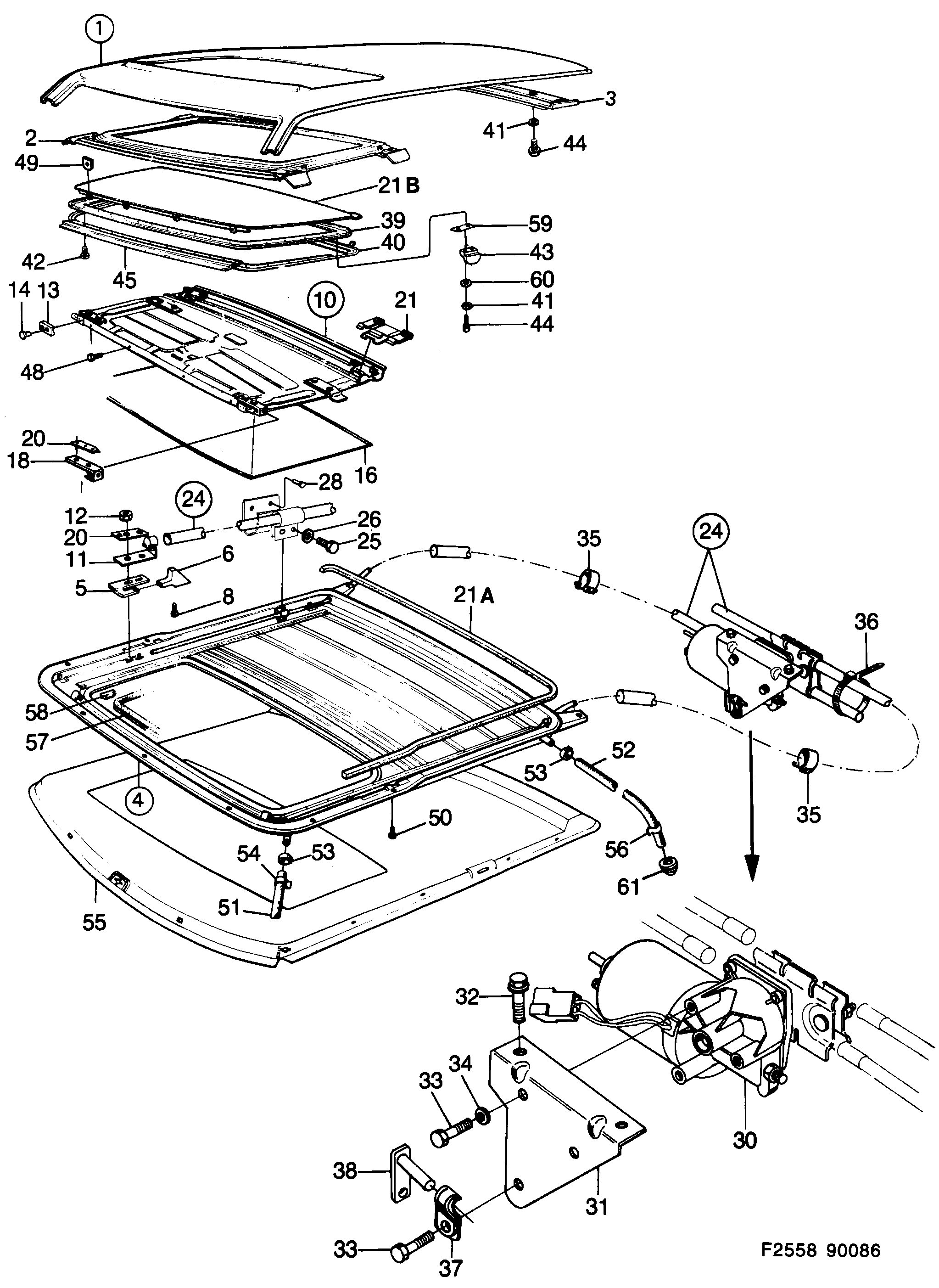 Saab 900 Sun roof Electrically operated diagram