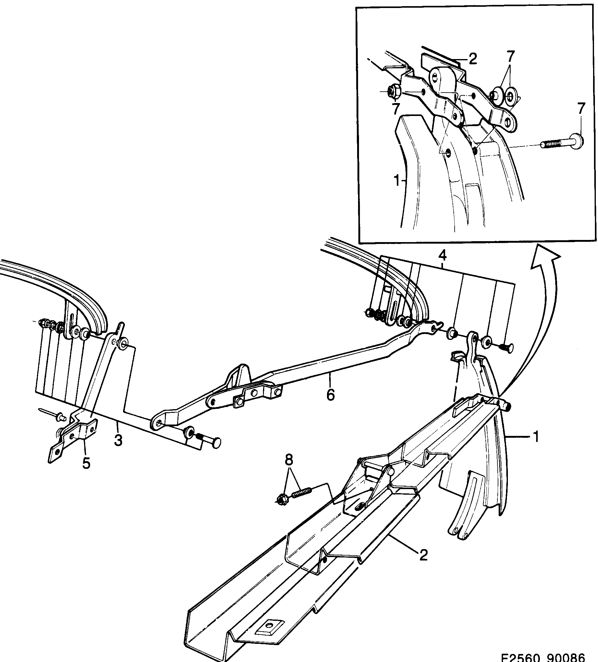 Saab 900 Rail front, rear and side Convertible diagram