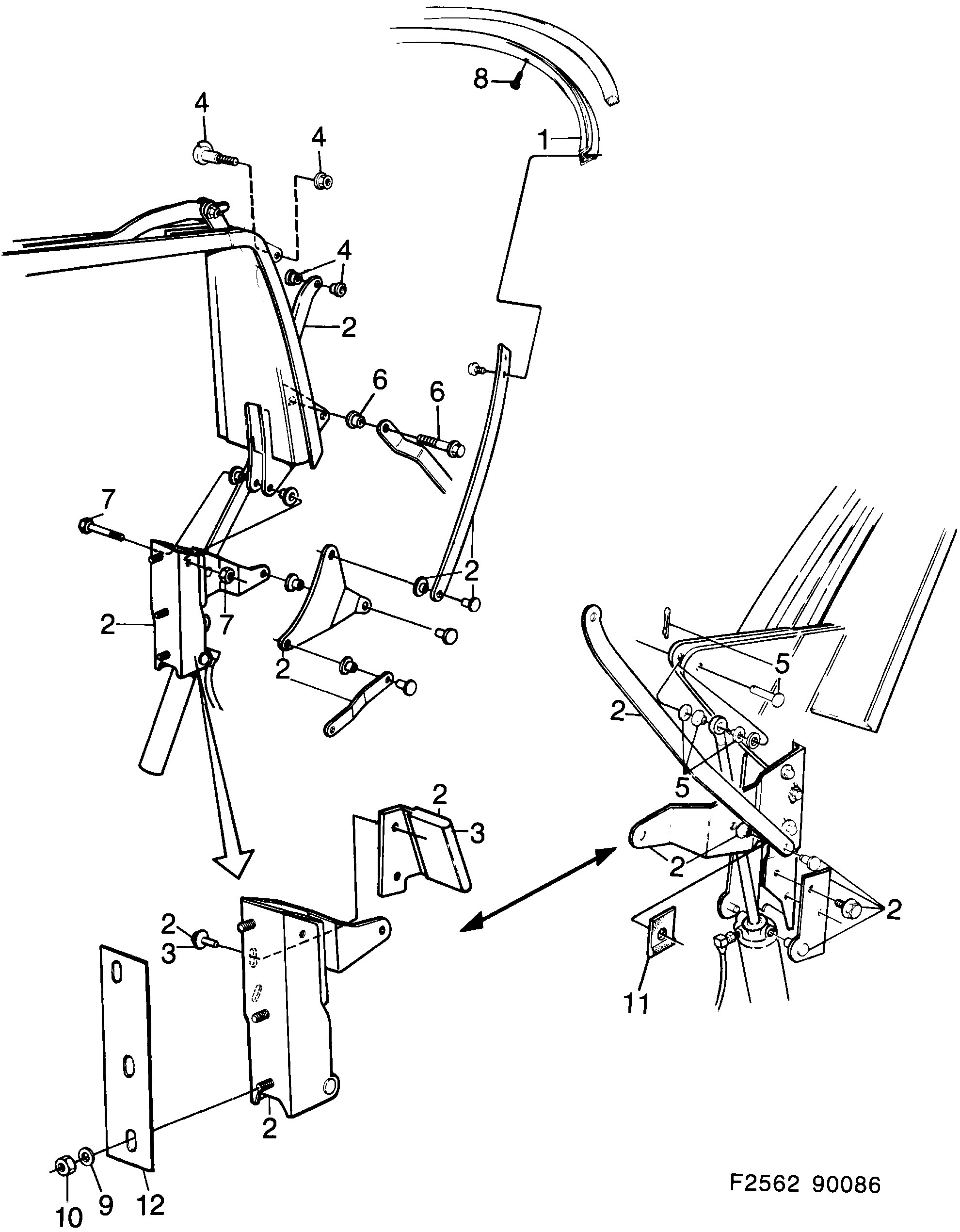 Saab 900 Rear rail and bow 4 Convertible diagram