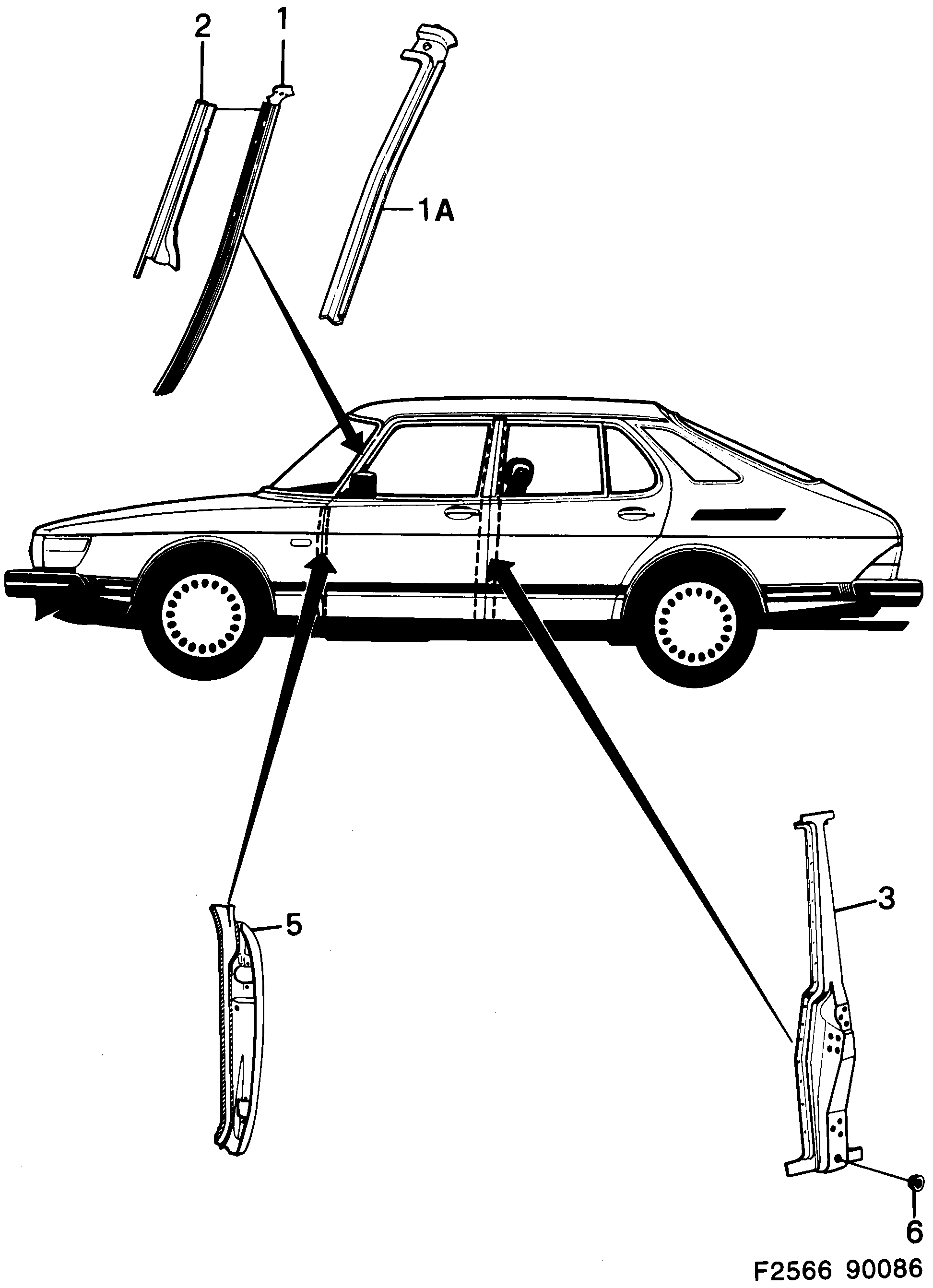 Saab 900 Doorpillars etc diagram