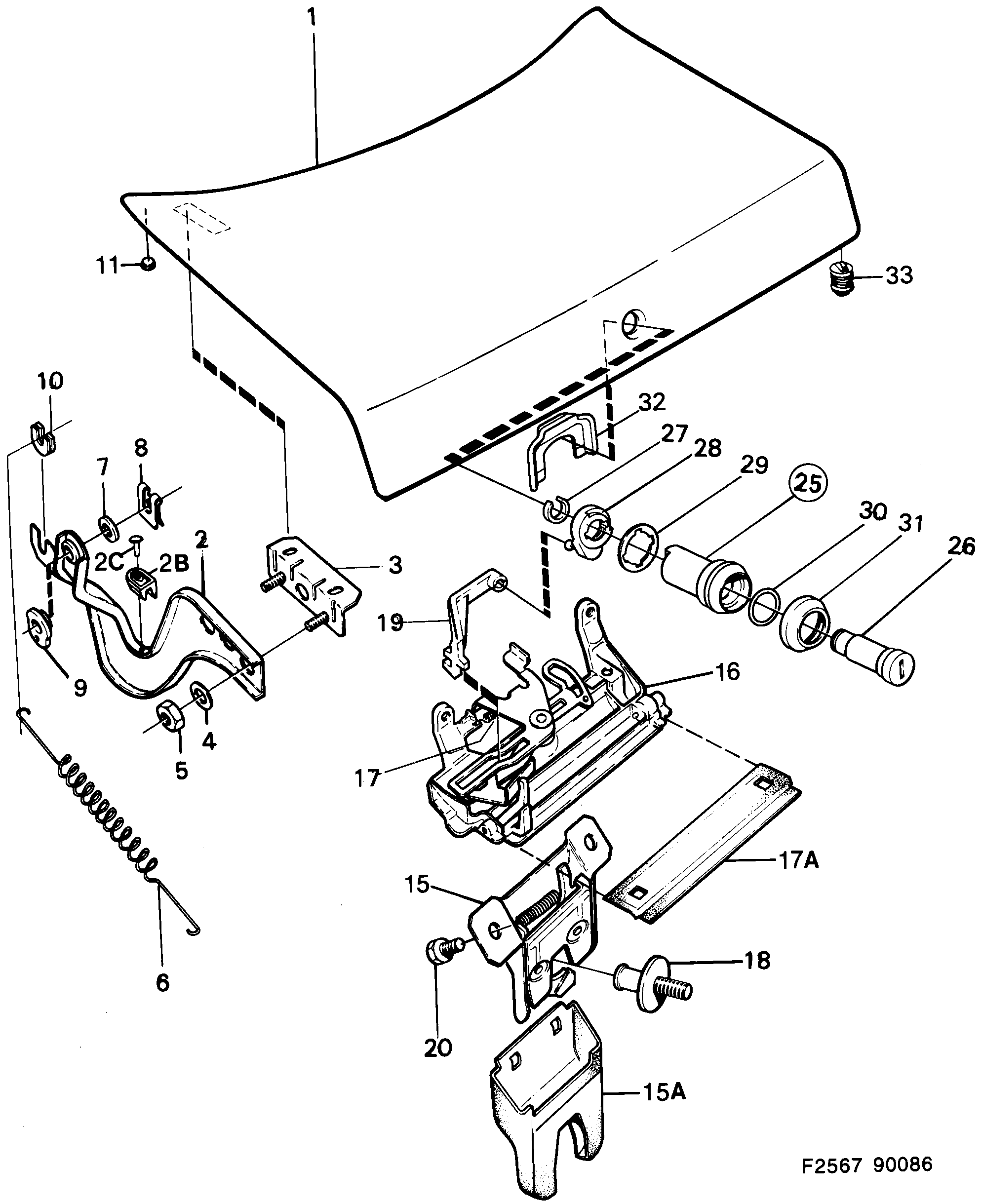Saab 900 Trunk lid Lock diagram