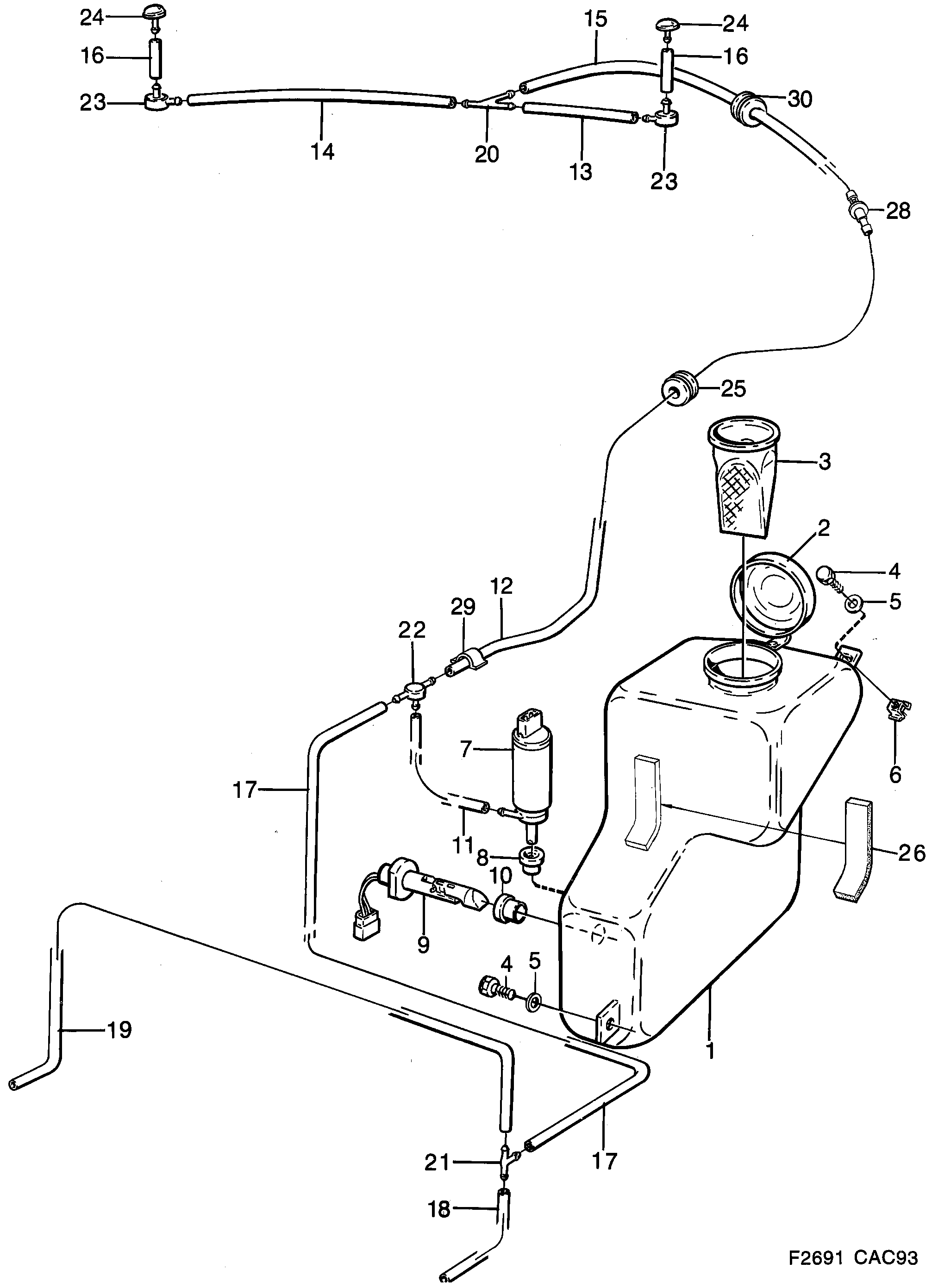 Saab 9000 Washer unit diagram