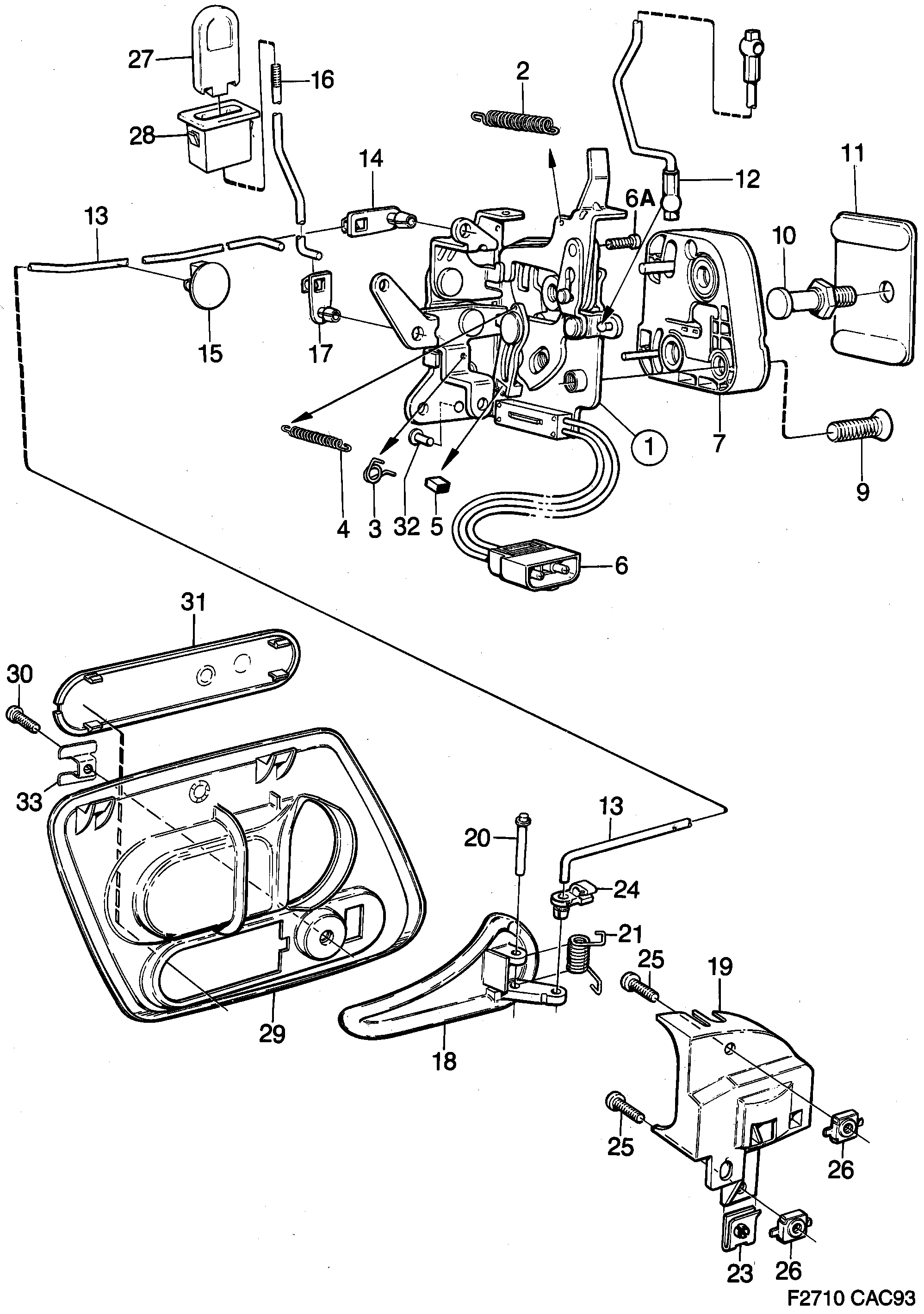 Saab 9000 Door lock Front door diagram