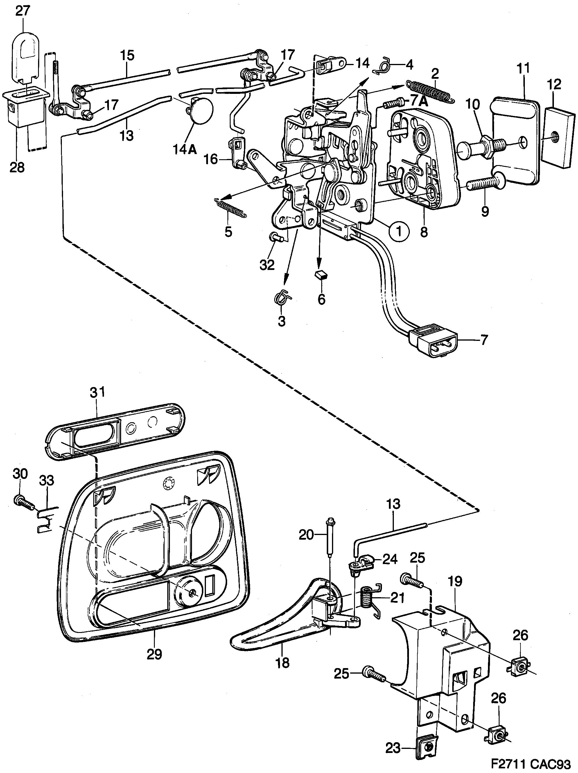 Saab 9000 Door lock Rear door diagram