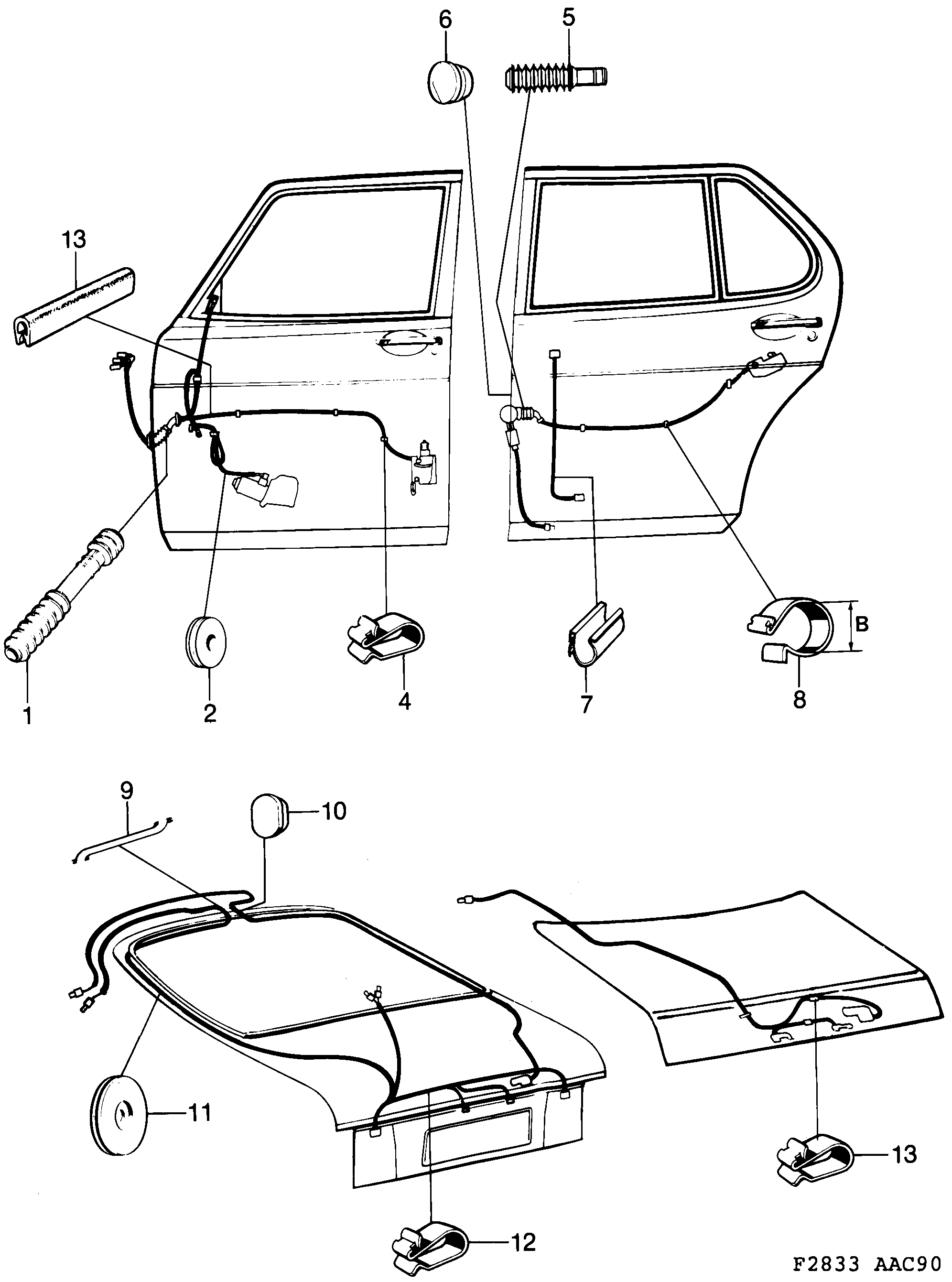Saab 900 Mounting details Doors diagram