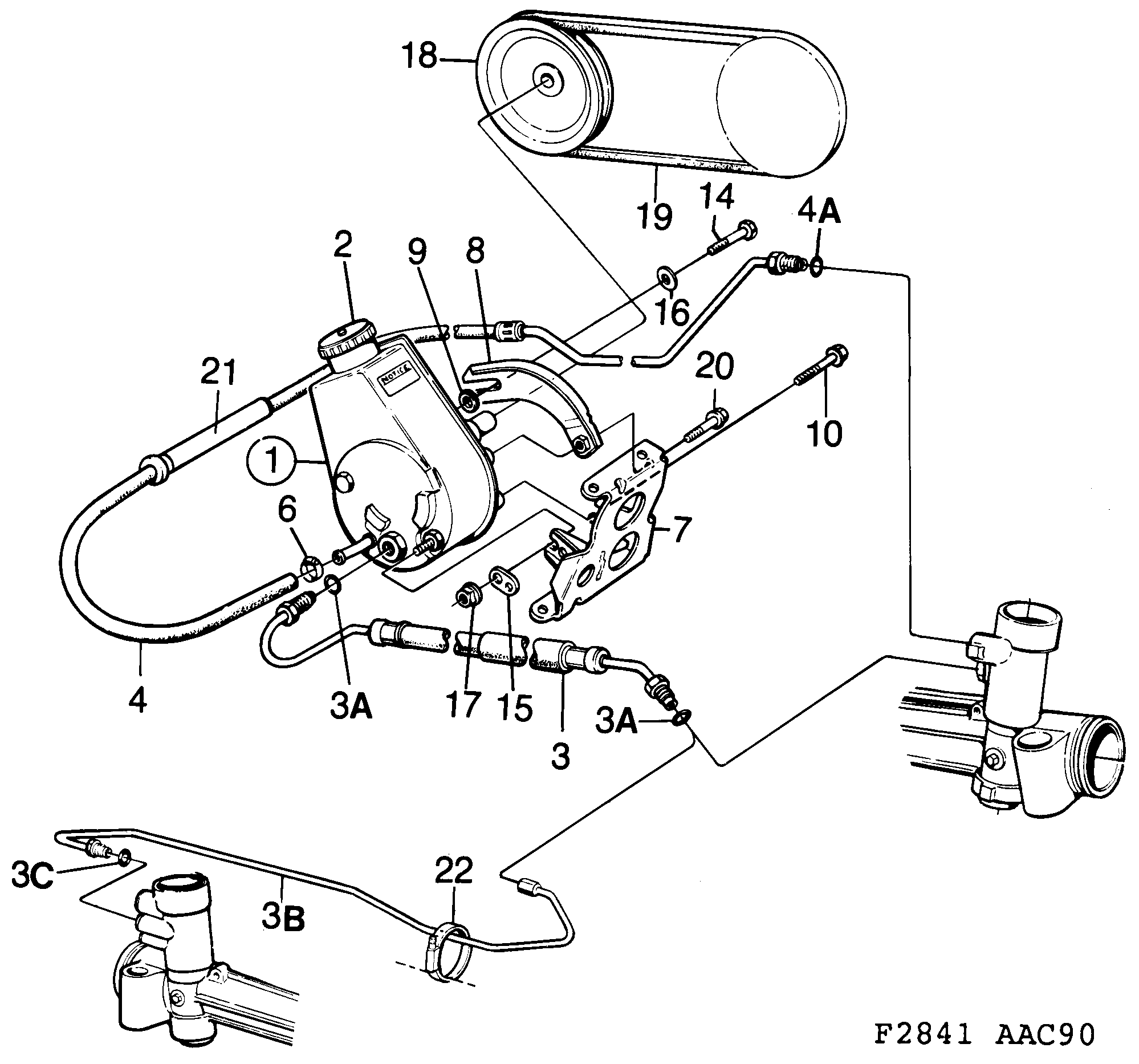 Saab 900 Pump, hydraulic oil diagram
