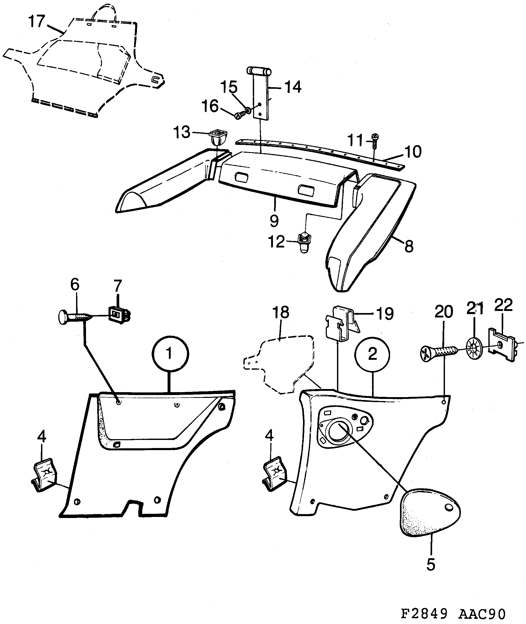 Saab 900 Side trim Rear diagram