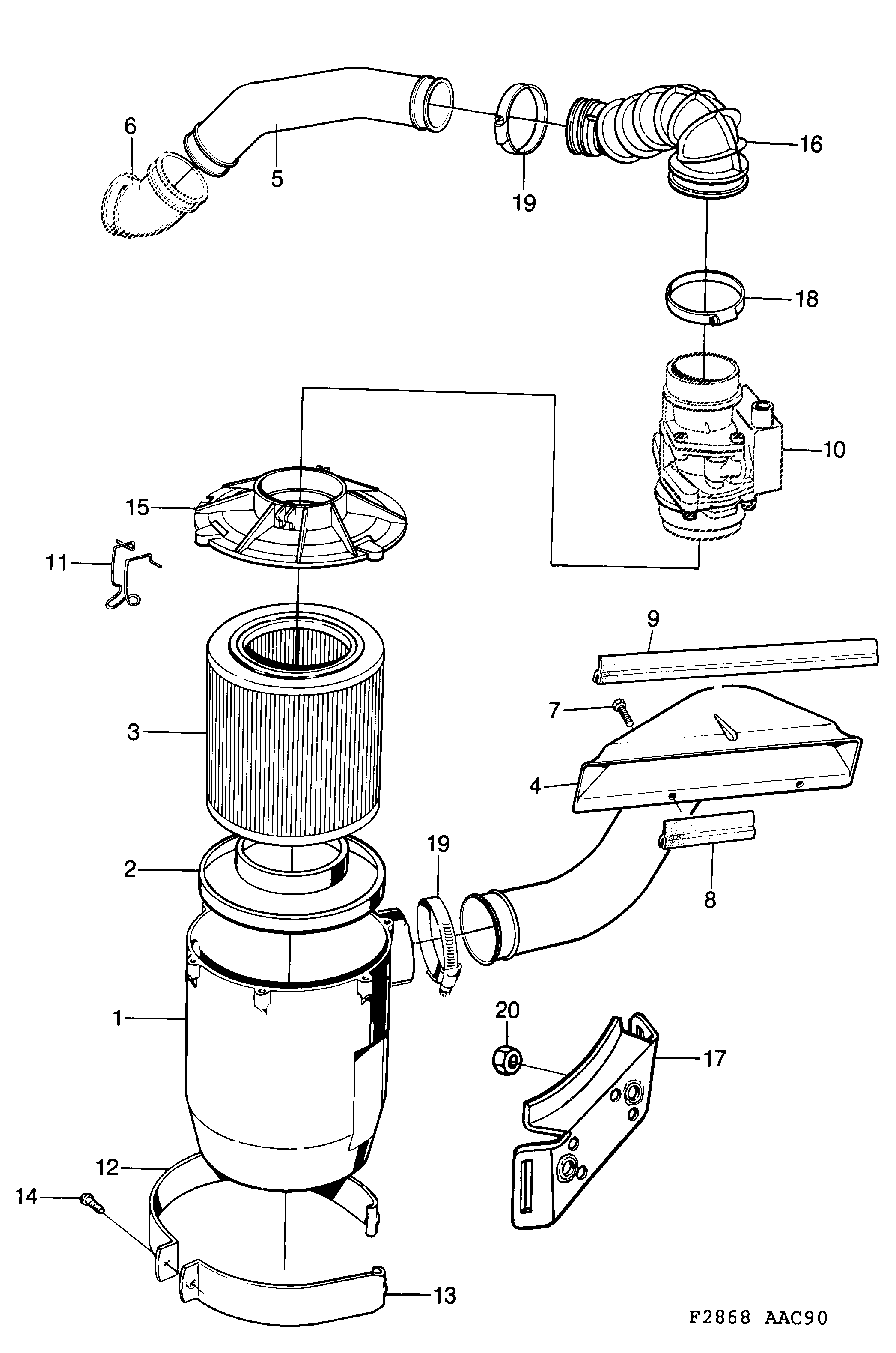 Saab 900 Air cleaner LUCAS intake system diagram