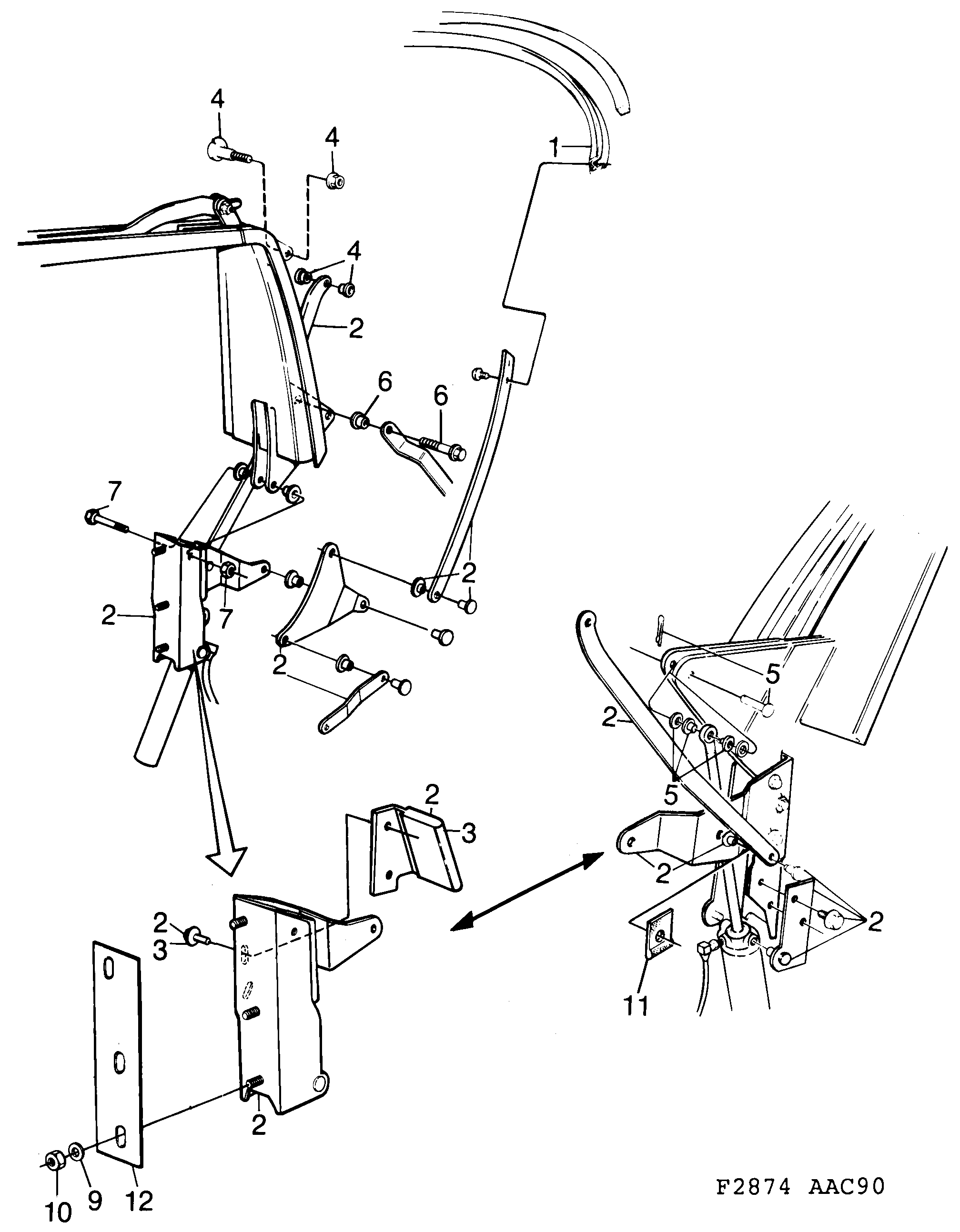 Saab 900 Rear rail and bow 4 Convertible diagram