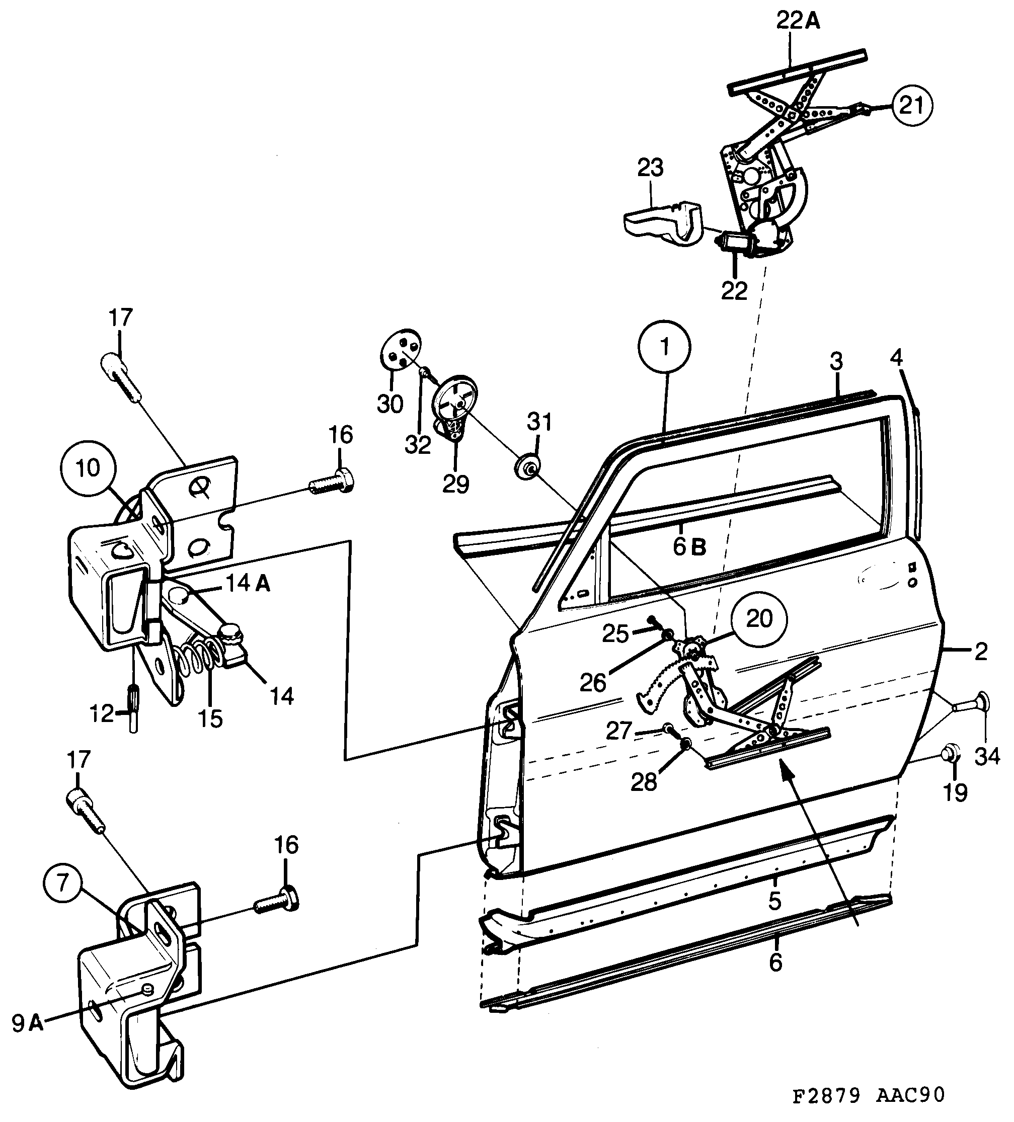 Saab 900 Door Window regulator diagram