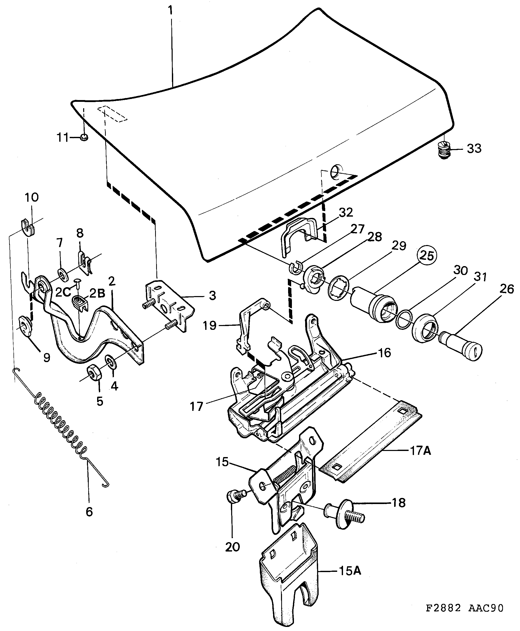 Saab 900 Trunk lid Lock diagram