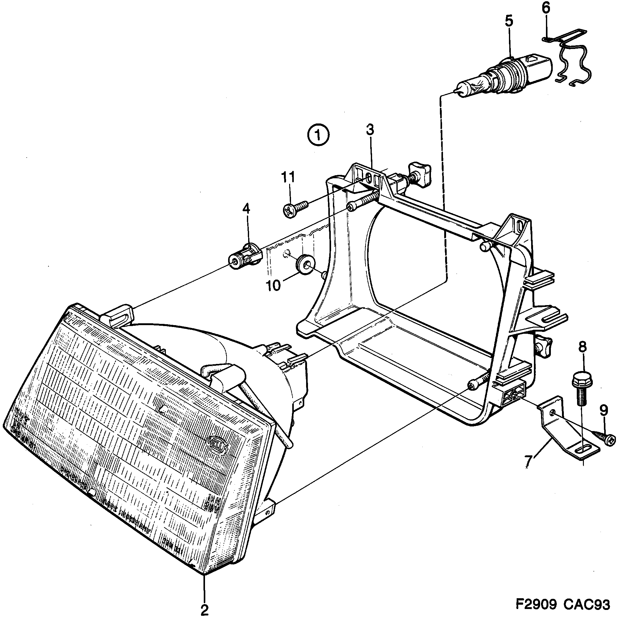 Saab 9000 Headlamp, sealed beam diagram