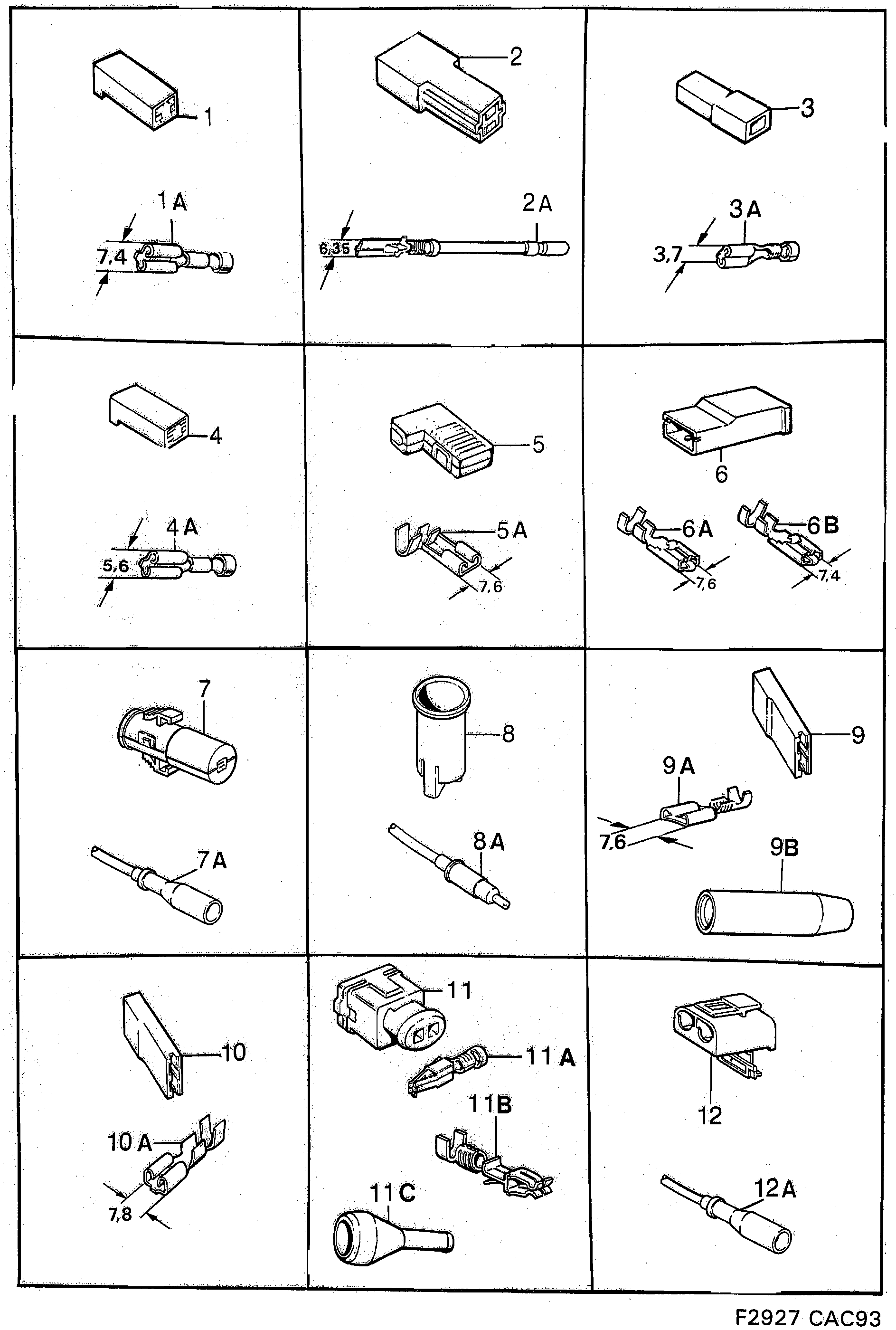 Saab 9000 Connector housing etc diagram