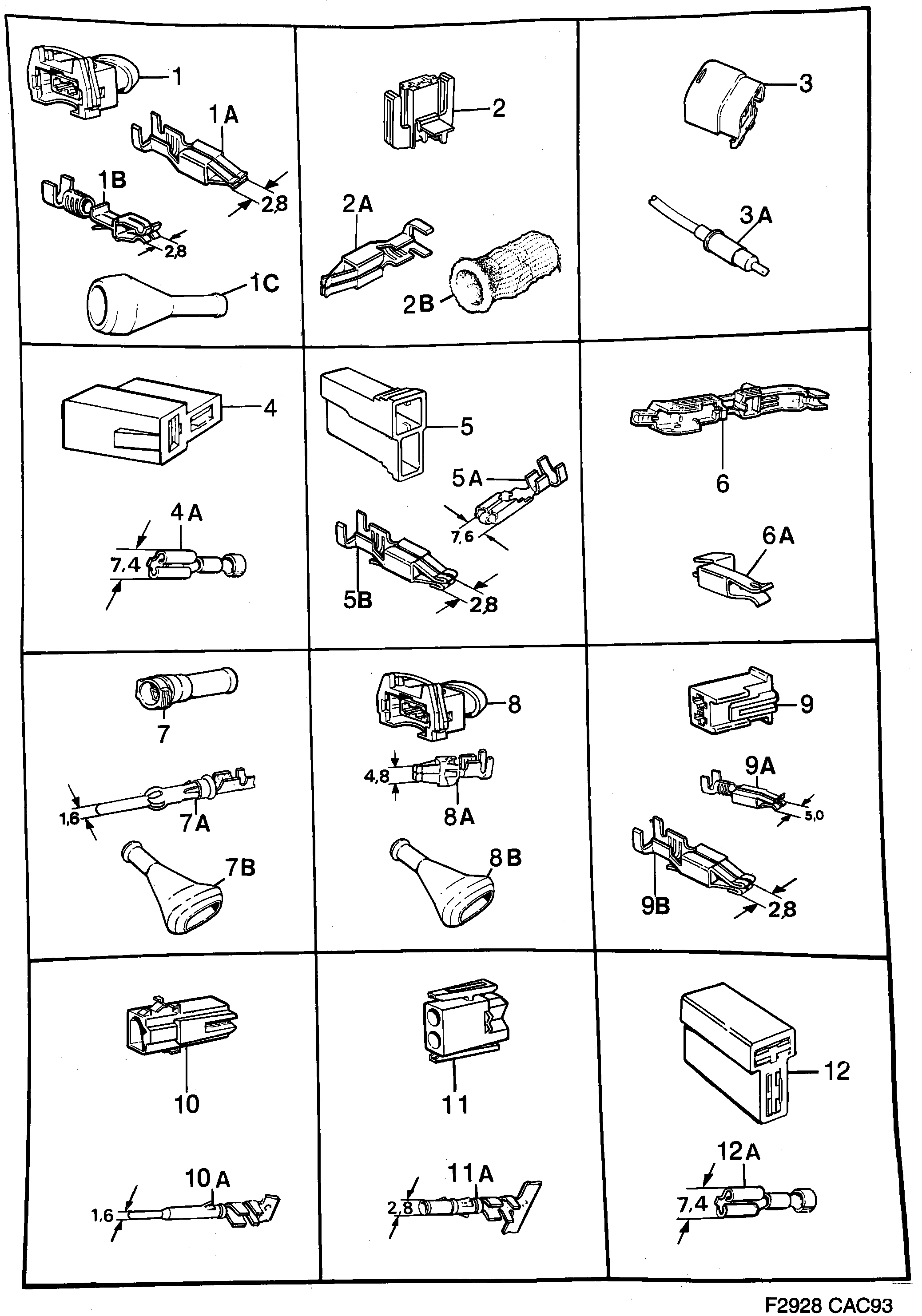 Saab 9000 Connector housing etc diagram