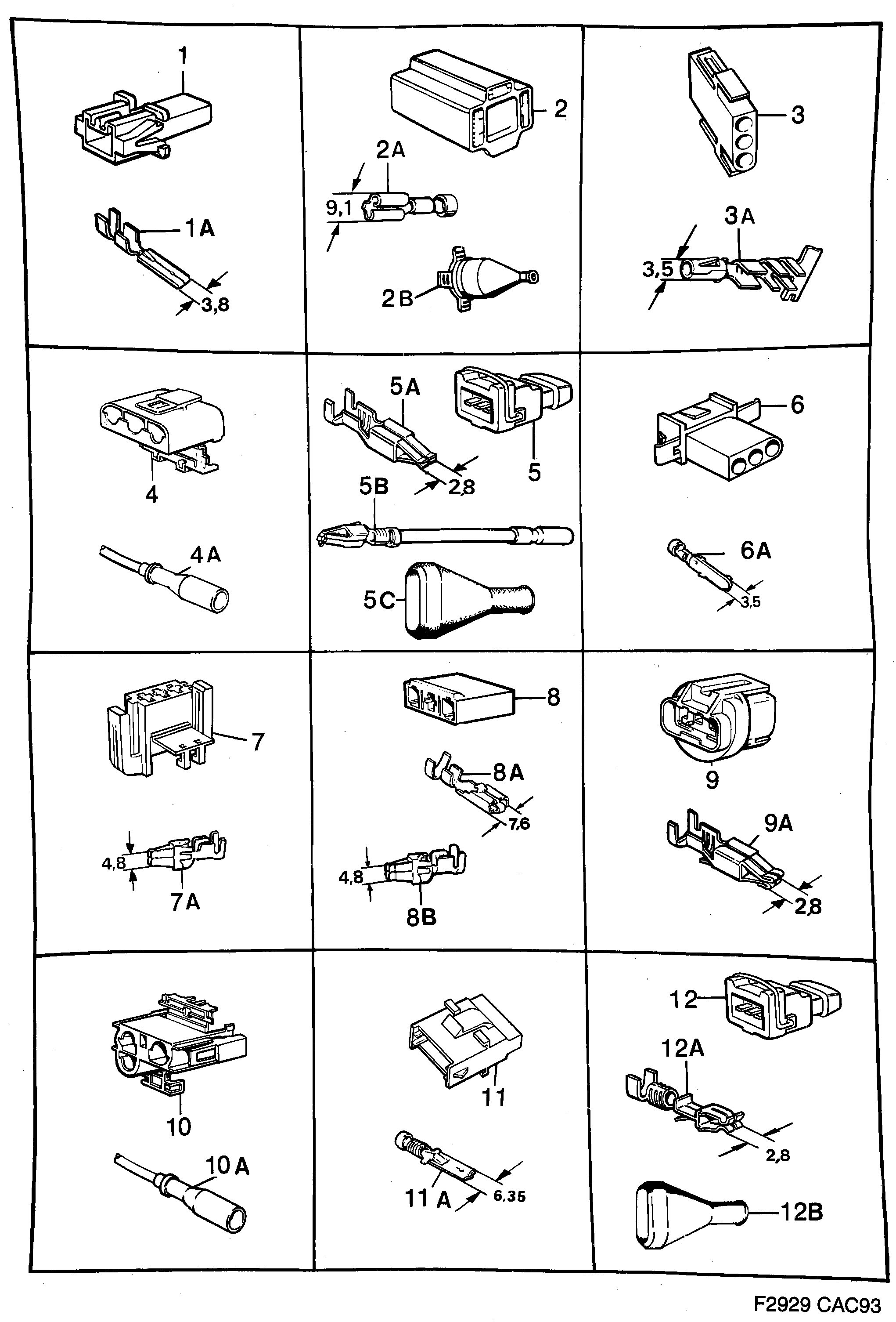 Saab 9000 Connector housing etc diagram