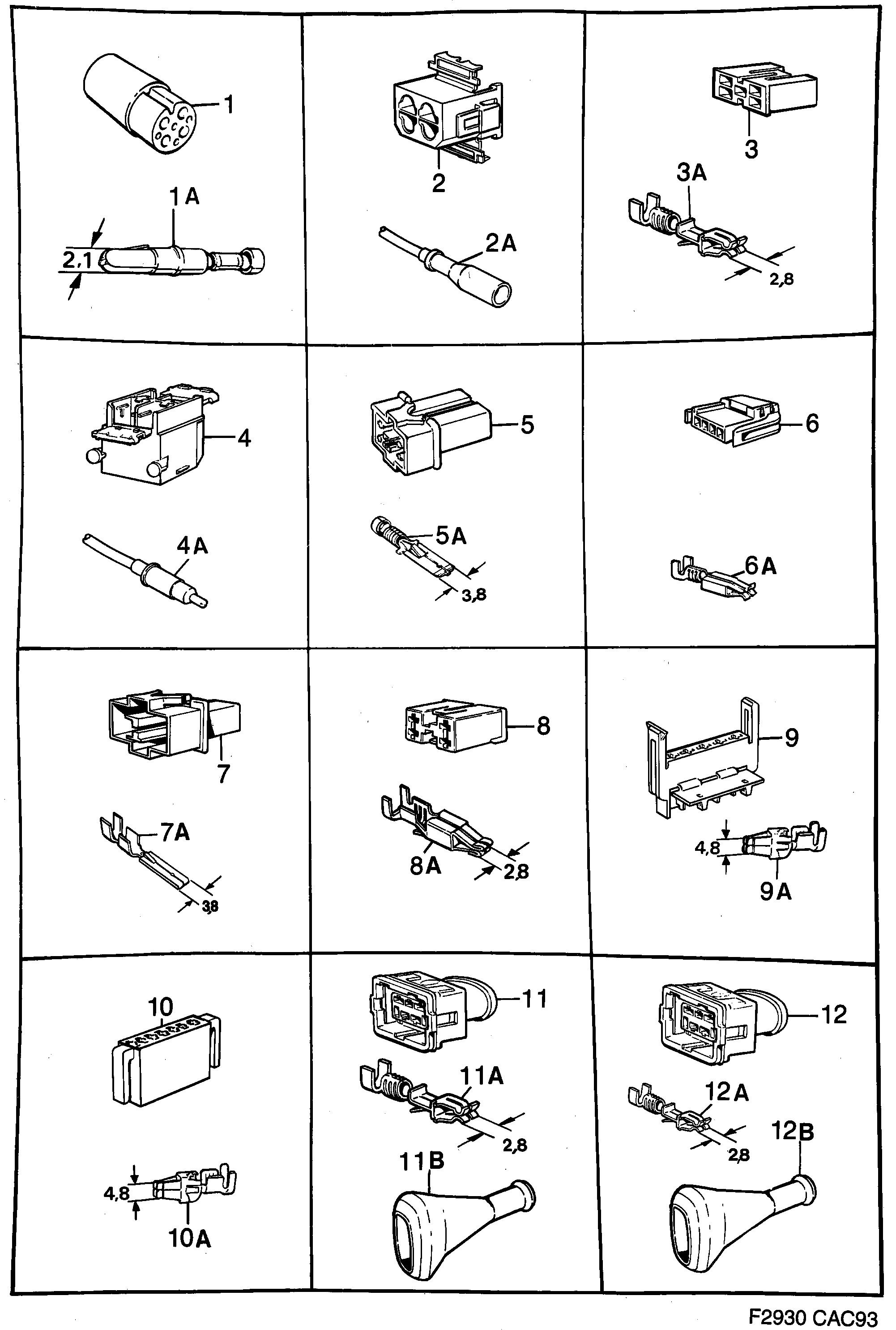 Saab 9000 Connector housing etc diagram