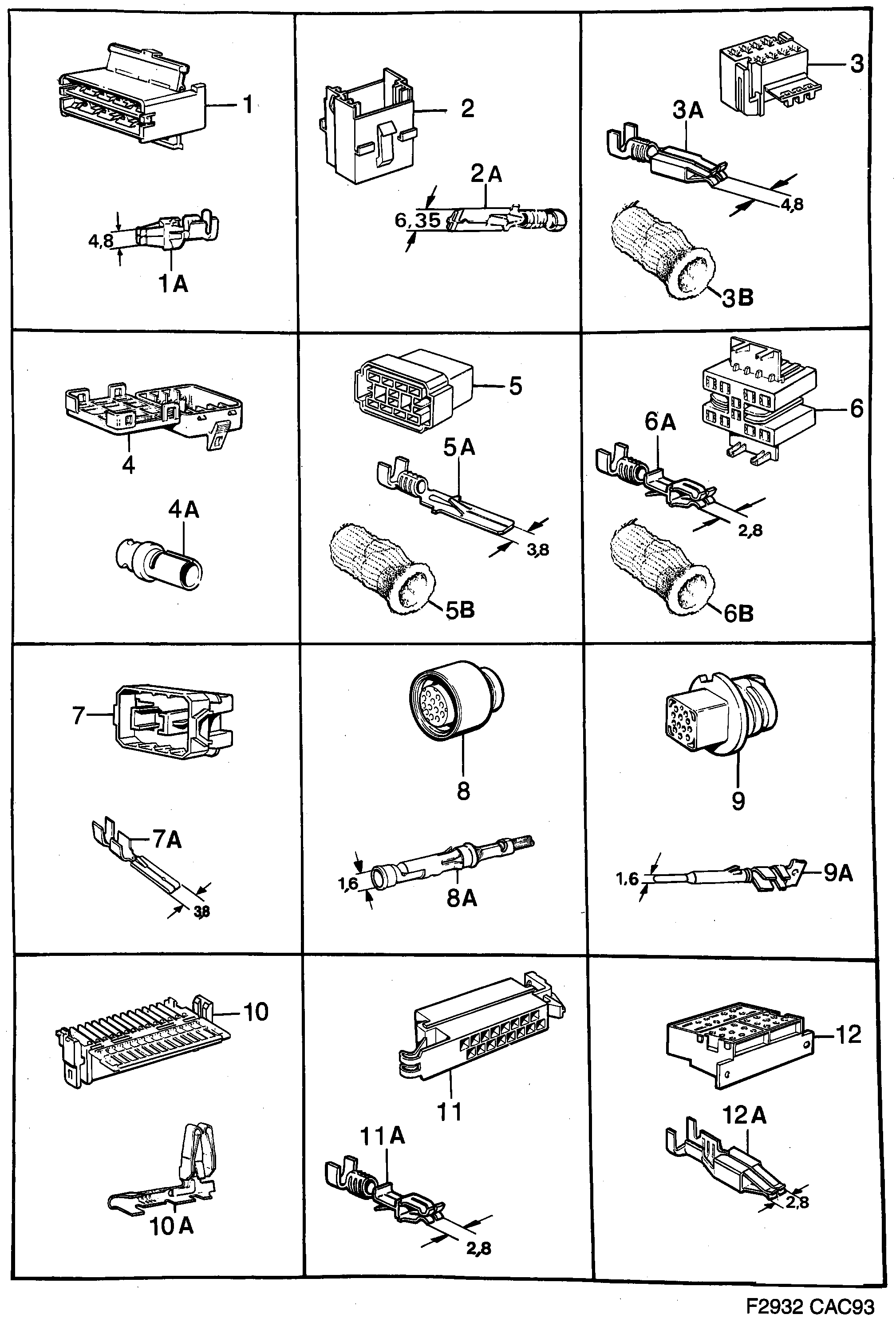Saab 9000 Connector housing etc diagram