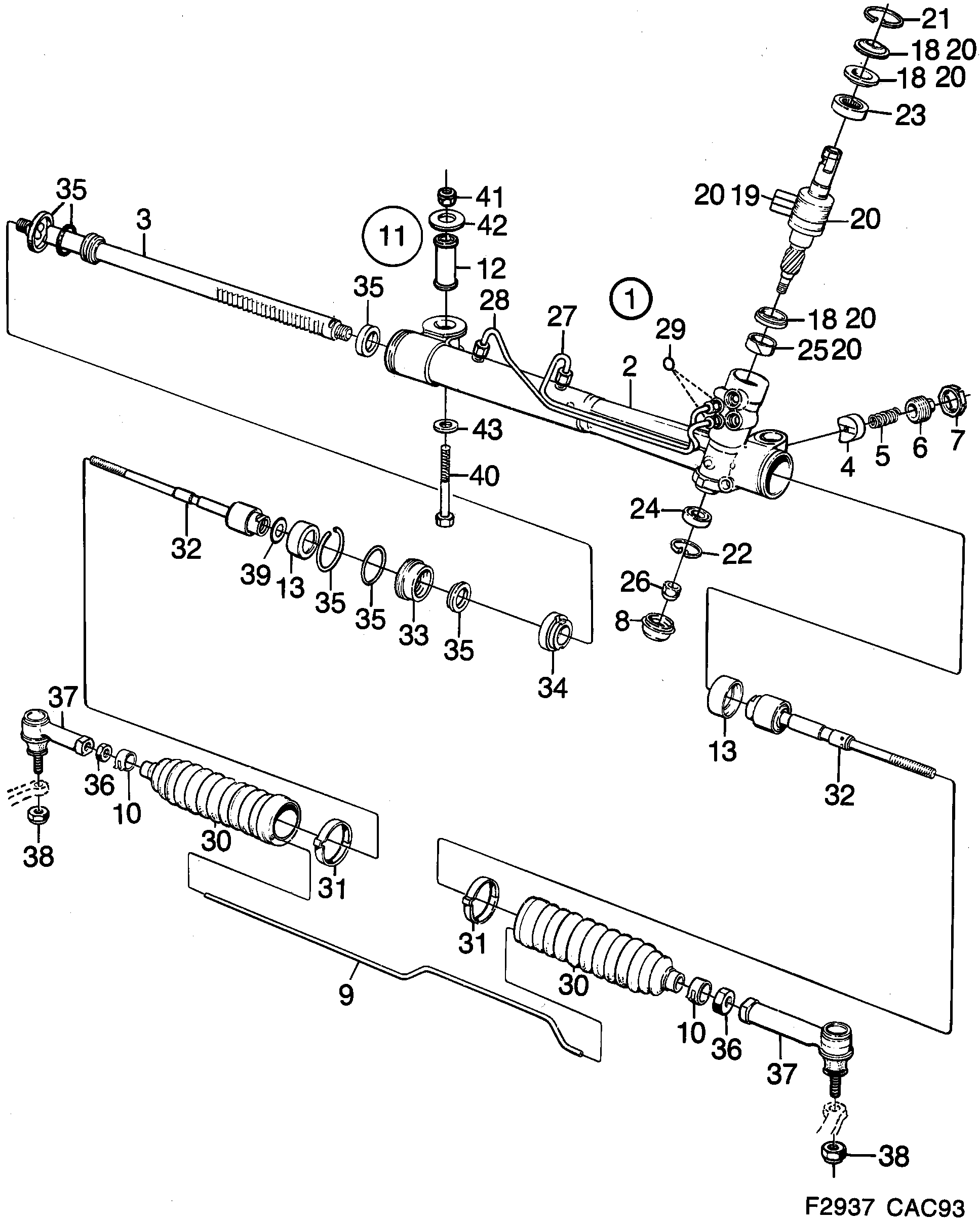 Saab 9000 Power steering gear diagram