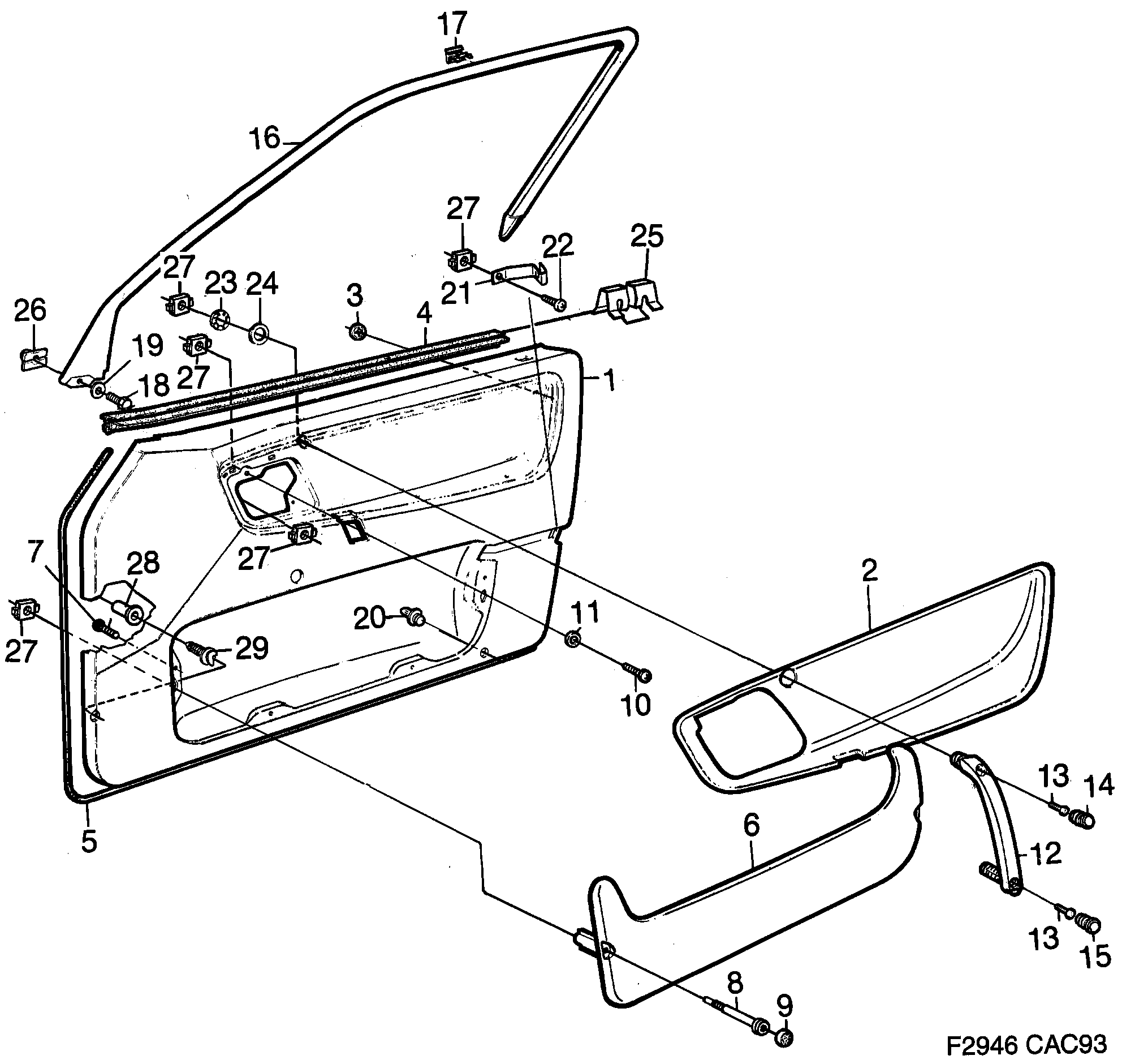 Saab 9000 Door panel Front door diagram