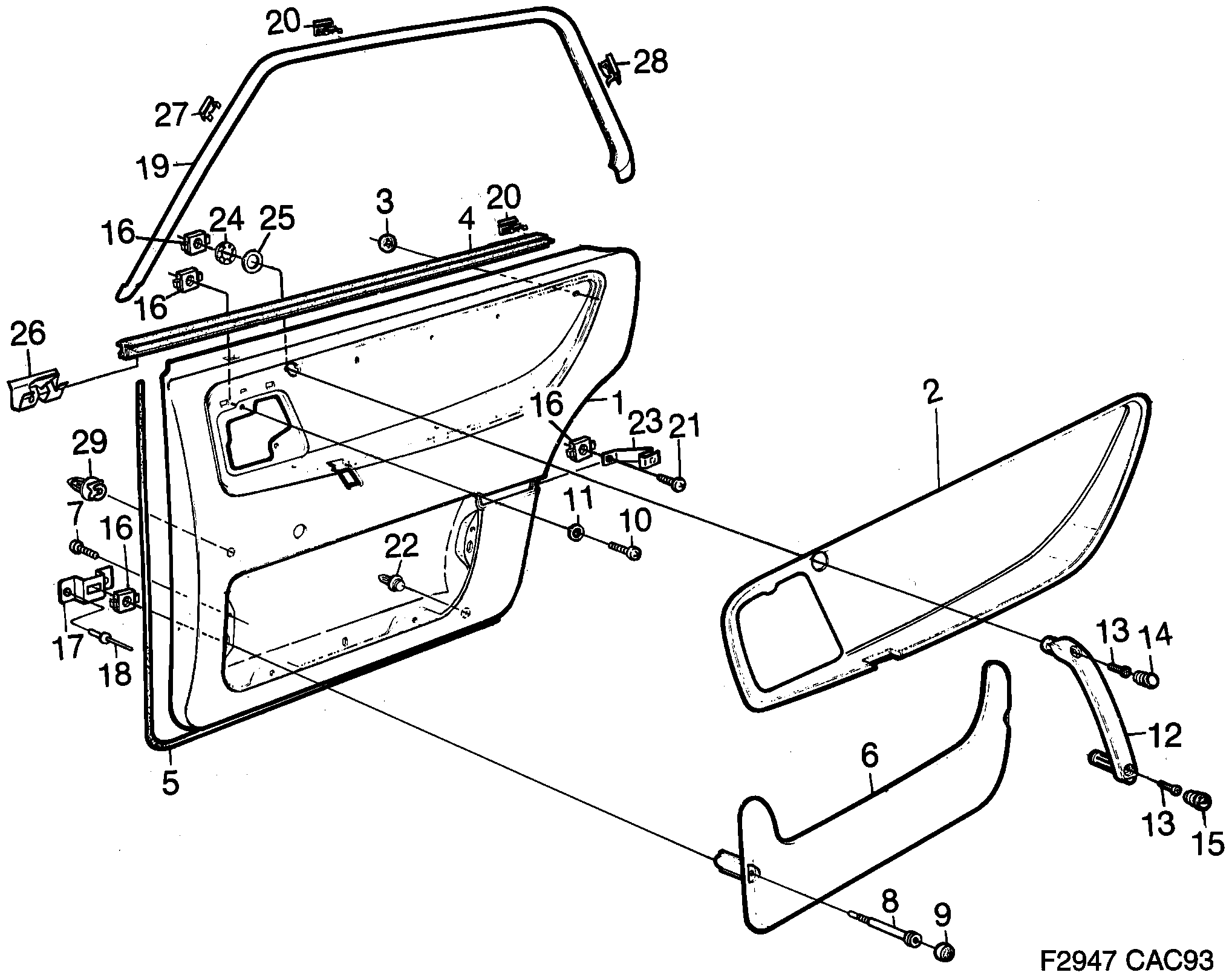 Saab 9000 Door panel Rear door diagram