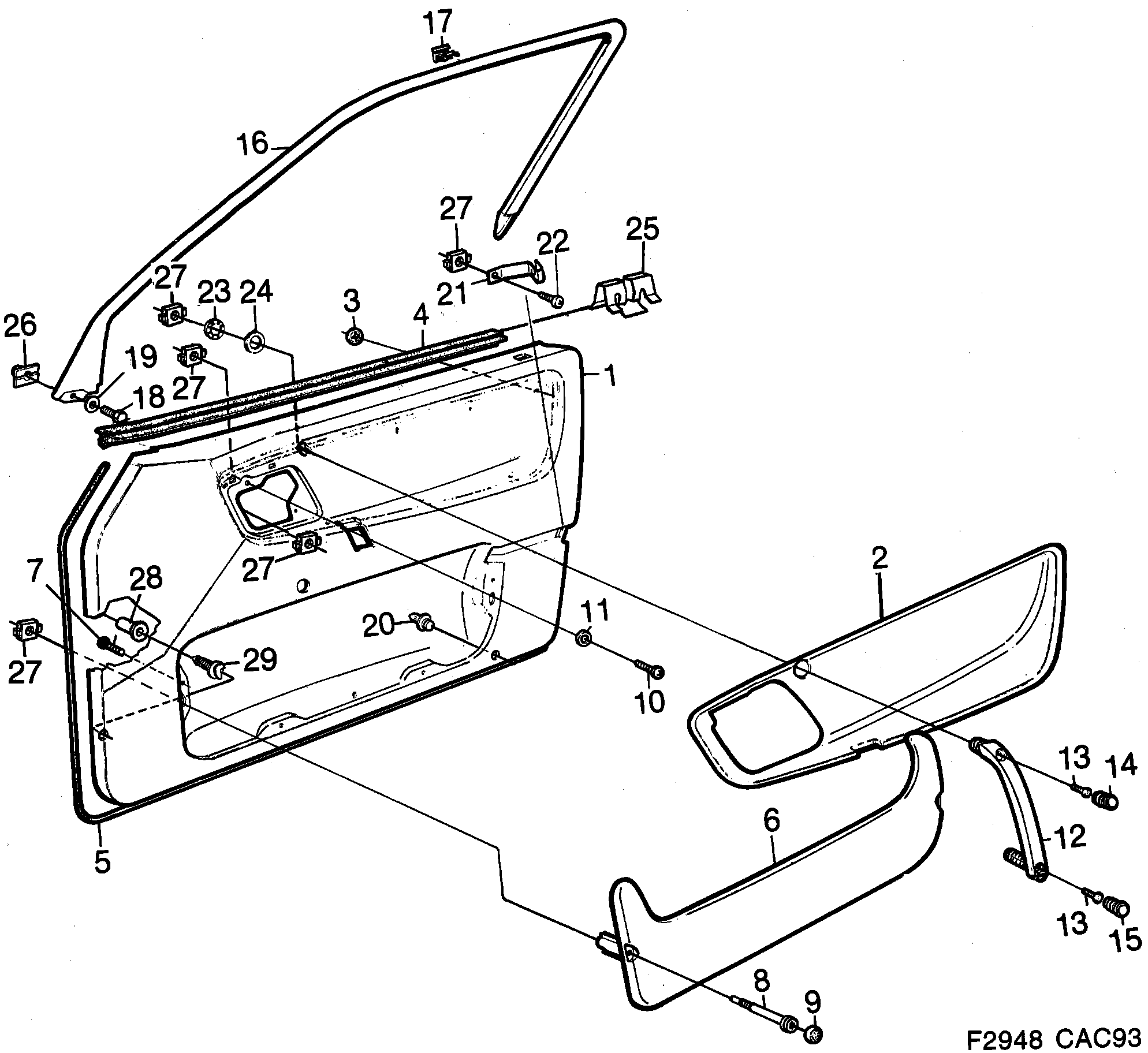 Saab 9000 Door panel Front door diagram