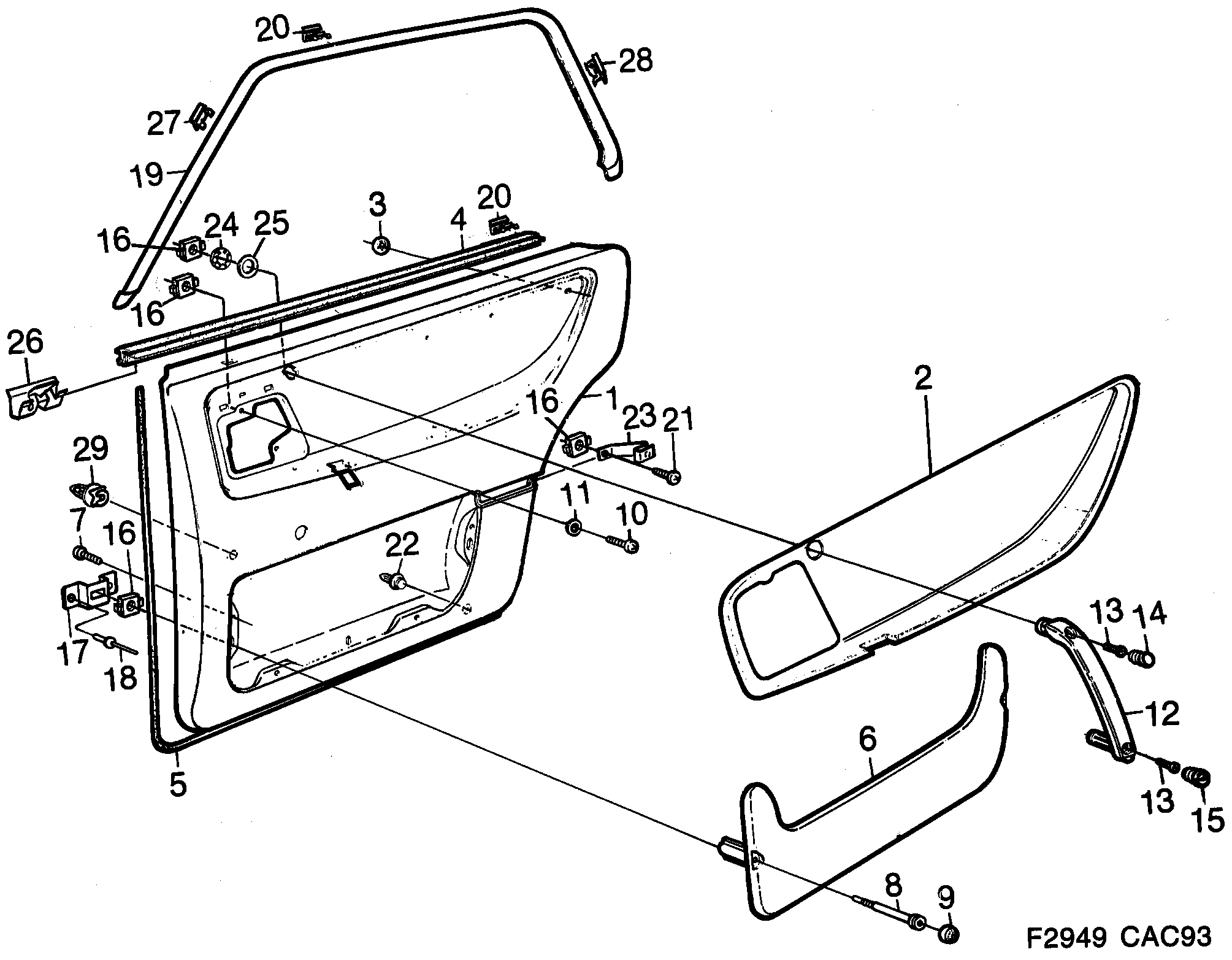 Saab 9000 Door panel Rear door diagram