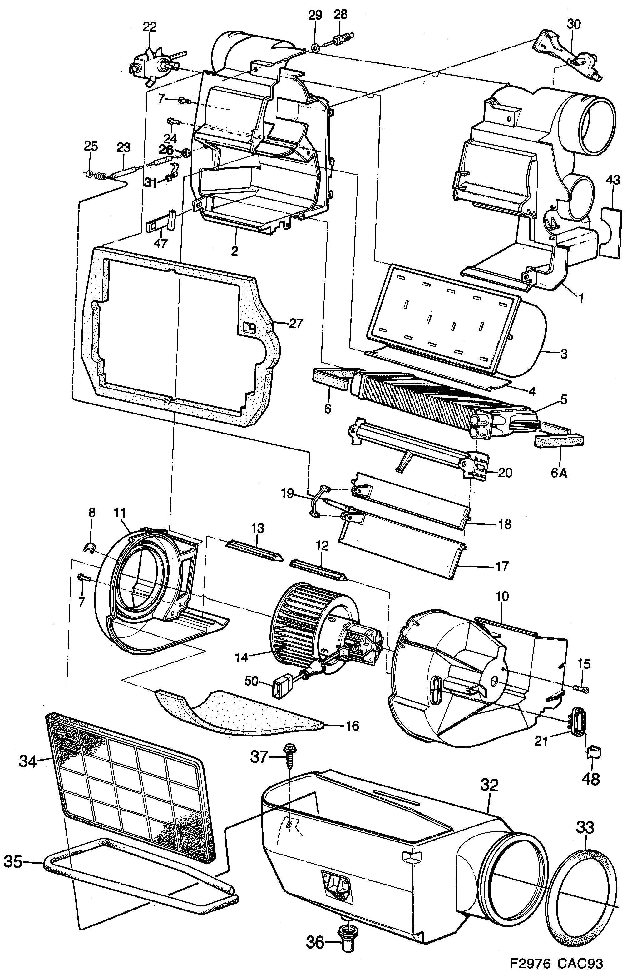 Saab 9000 Heat exchanger Fan unit, not ACC diagram