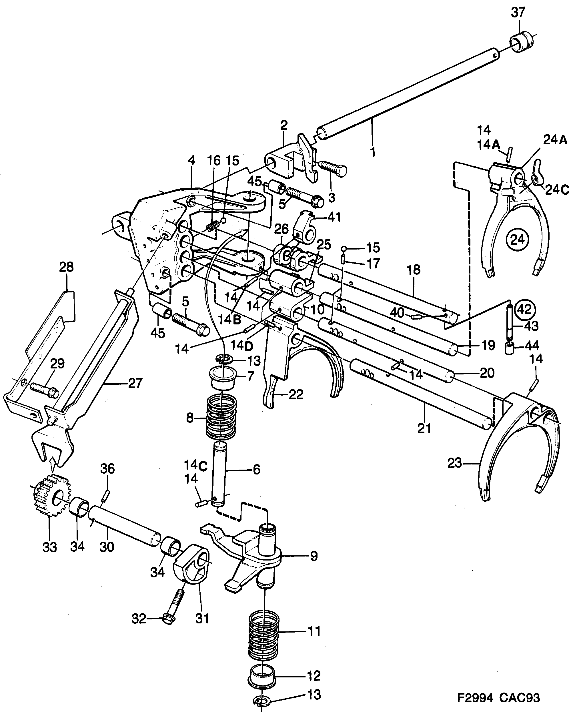 Saab 9000 Gear selector fork Shift rail diagram
