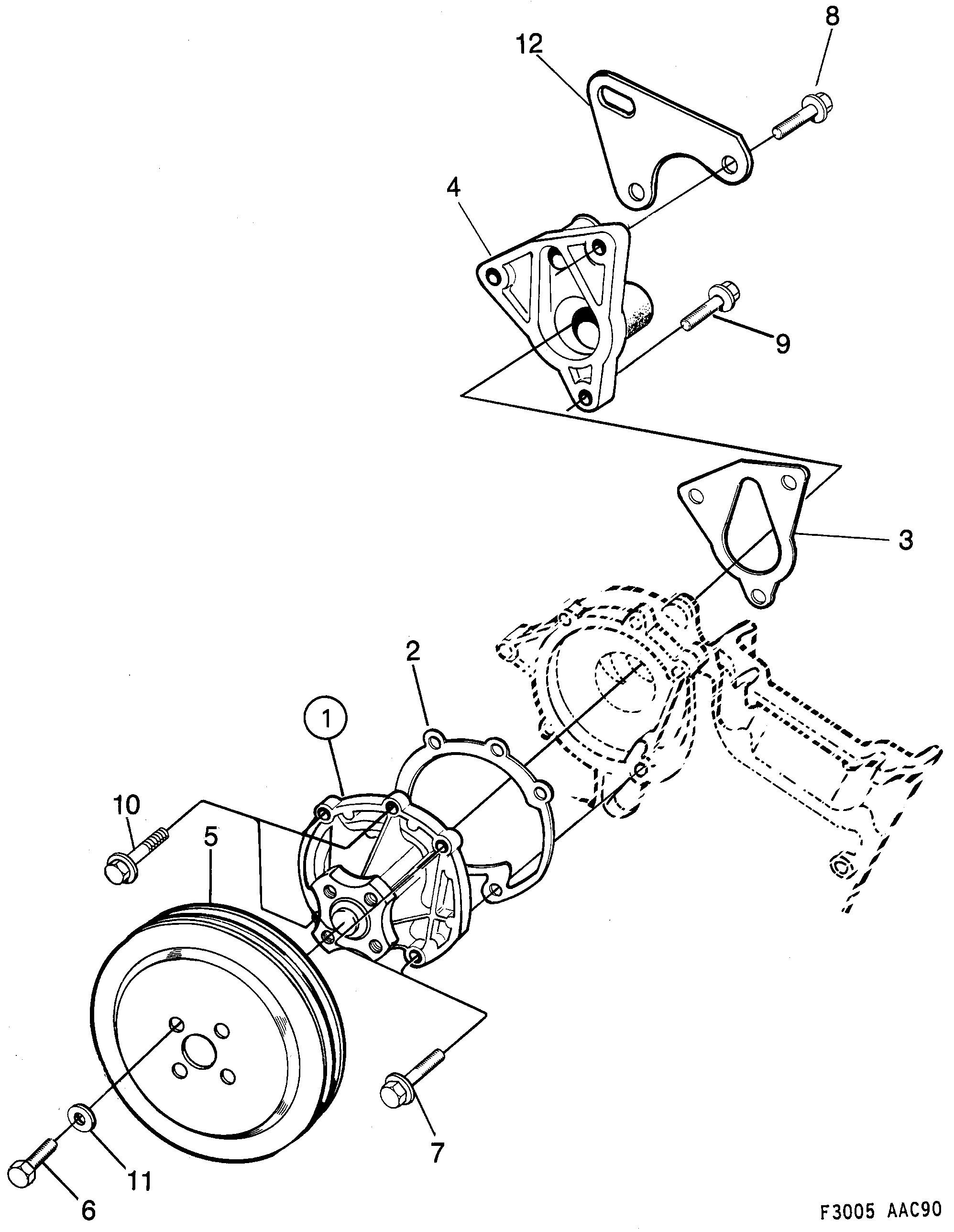Saab 900 Coolant pump diagram