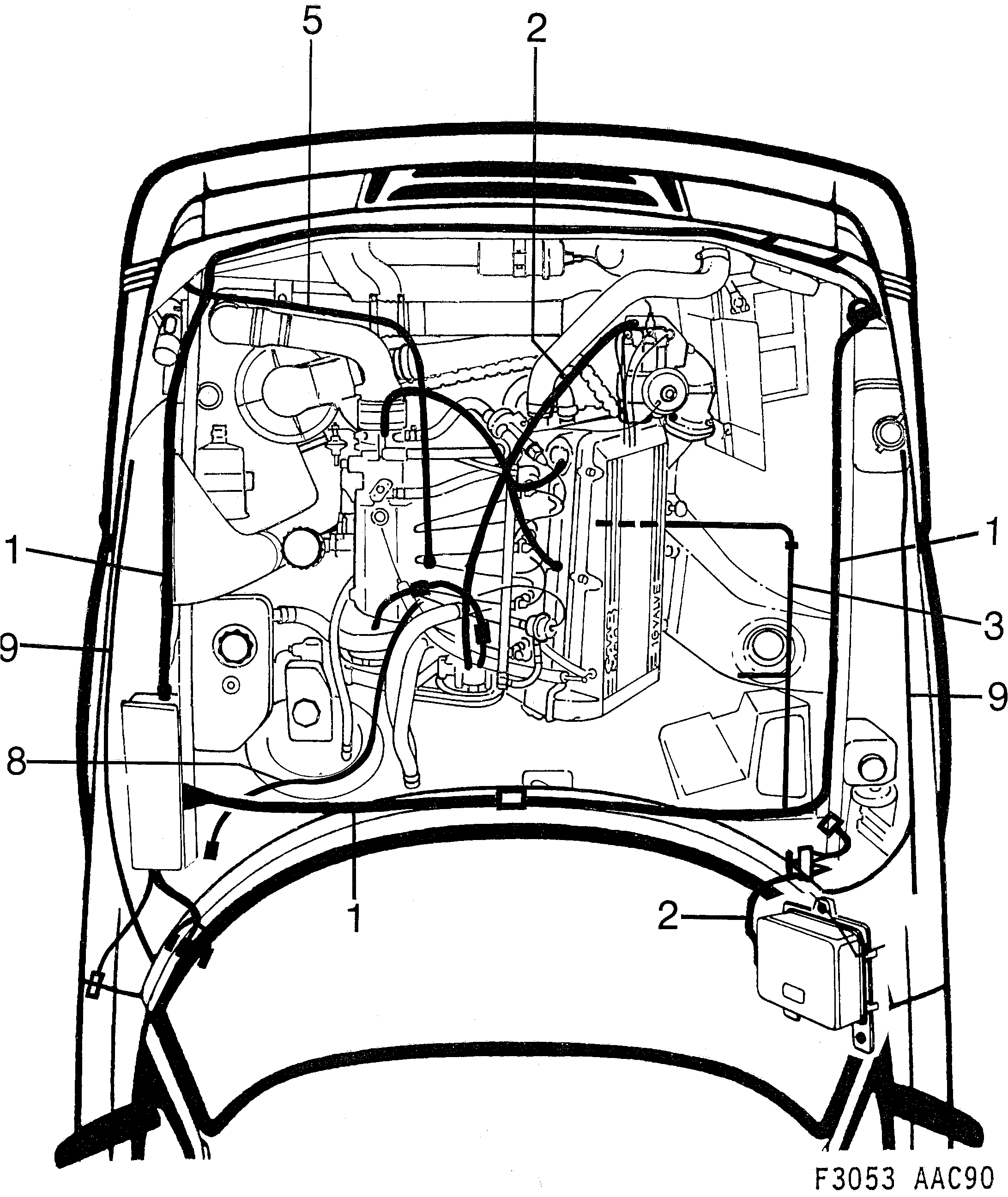 Saab 900 Front and engine diagram