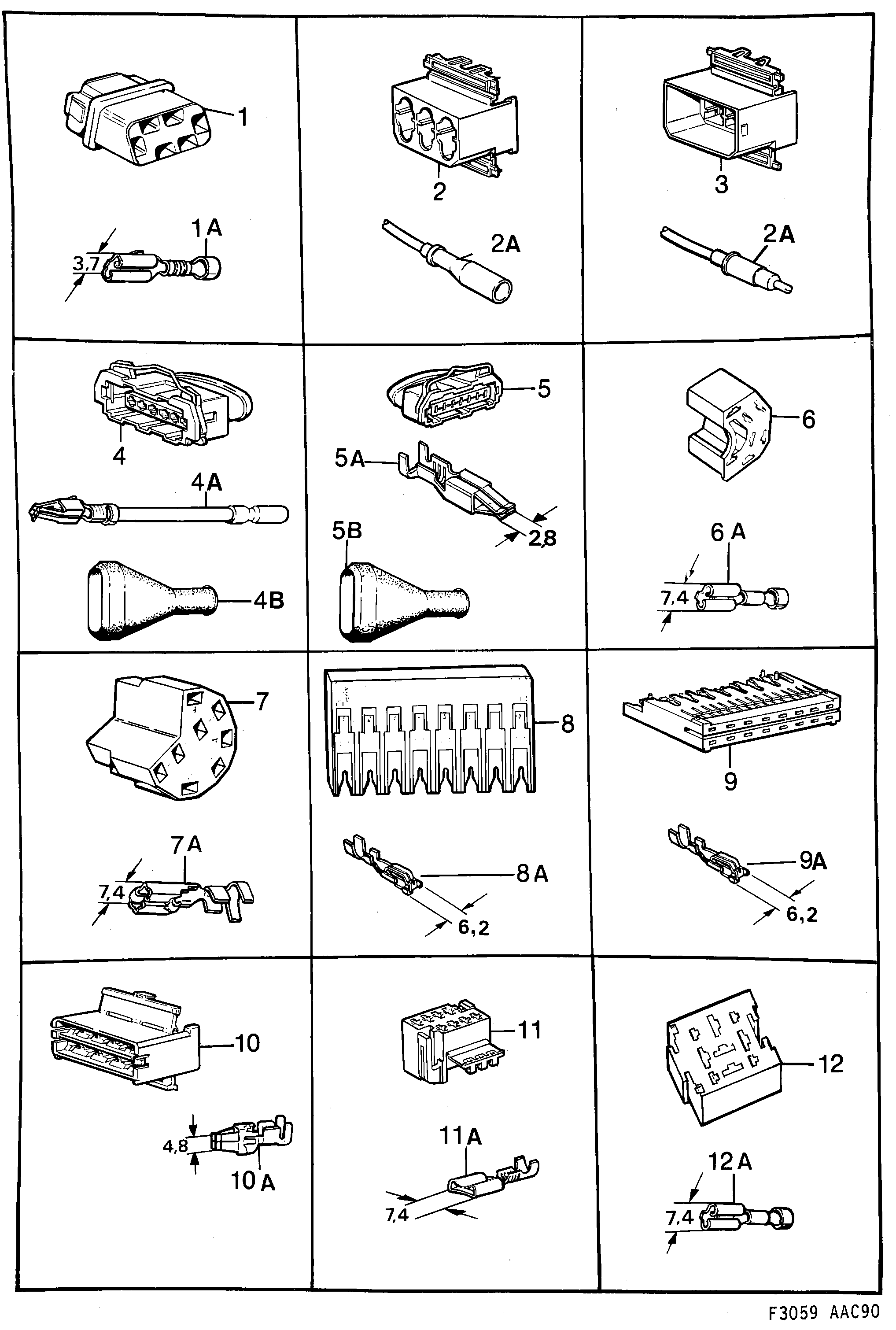 Saab 900 Connector housing etc diagram