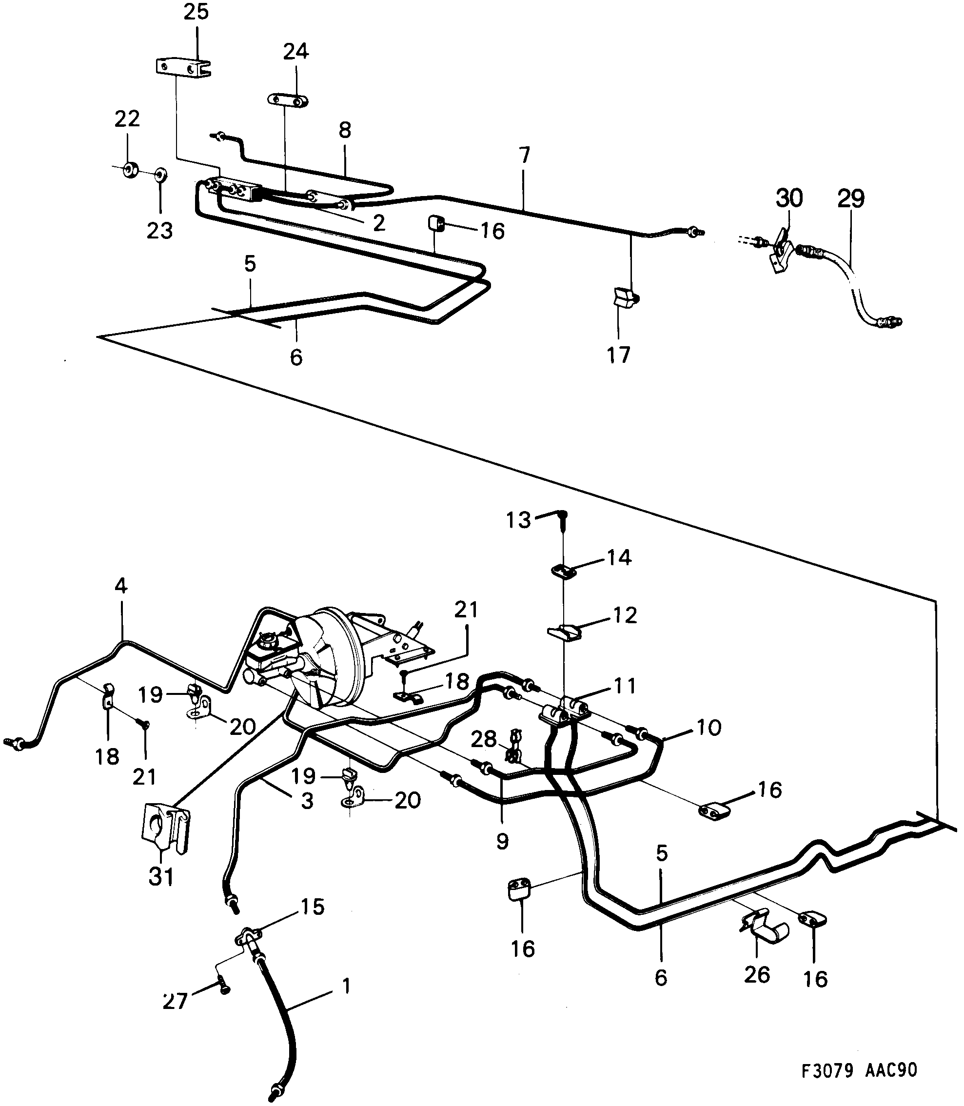 Saab 900 Brake lines diagram