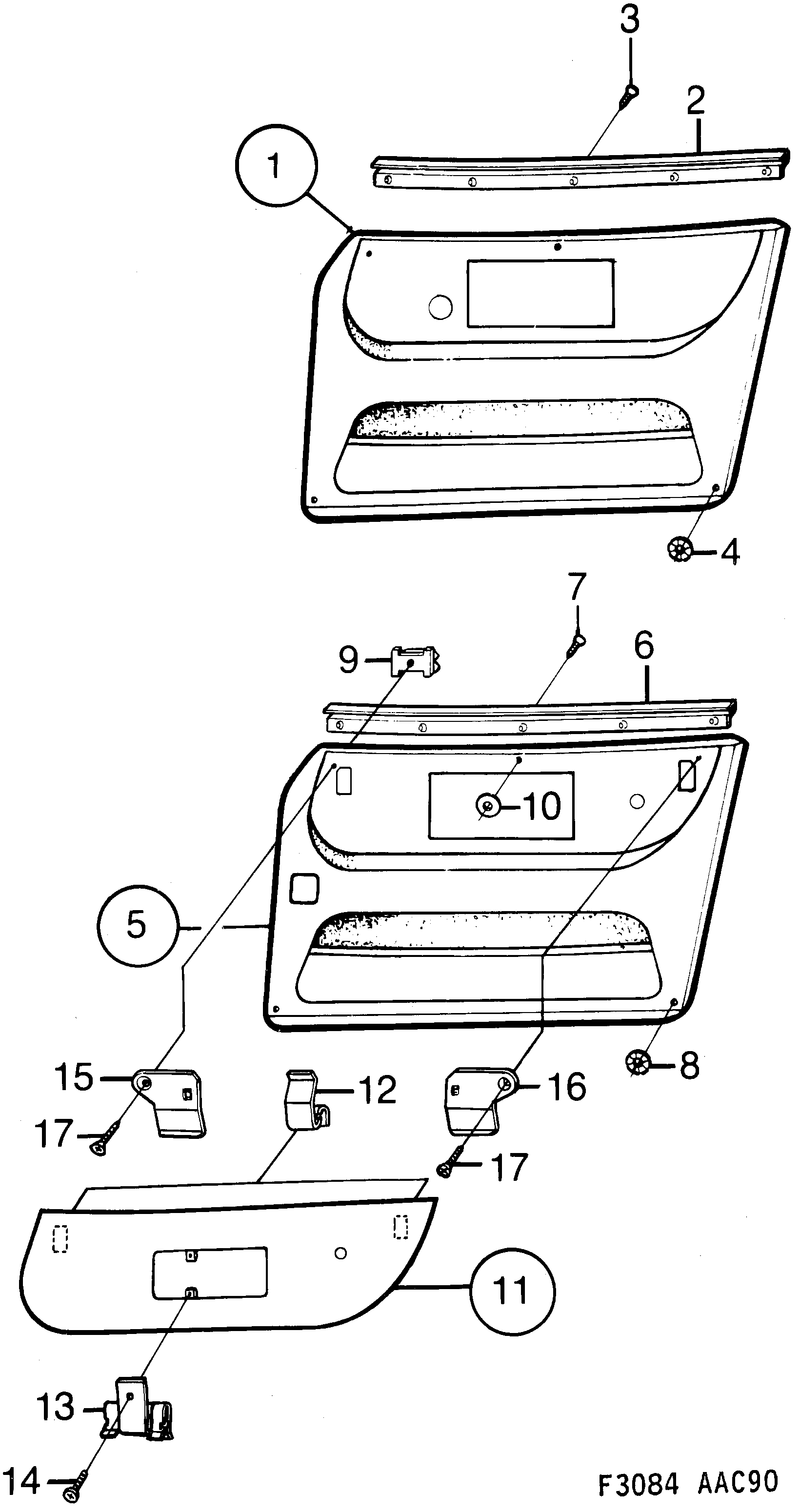 Saab 900 Door panel Front diagram