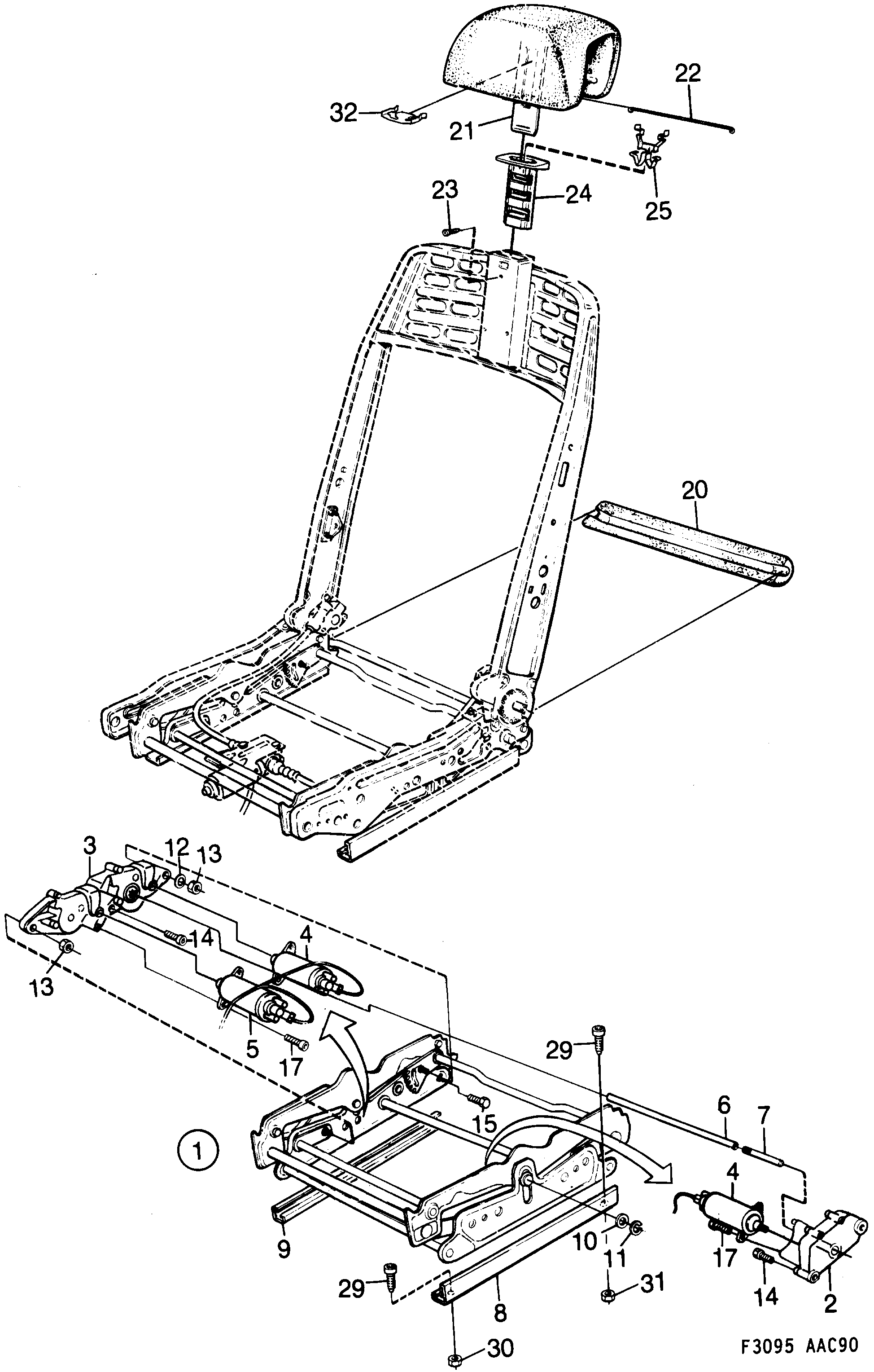 Saab 900 Front seats Part 3 Electrically adjustable diagram